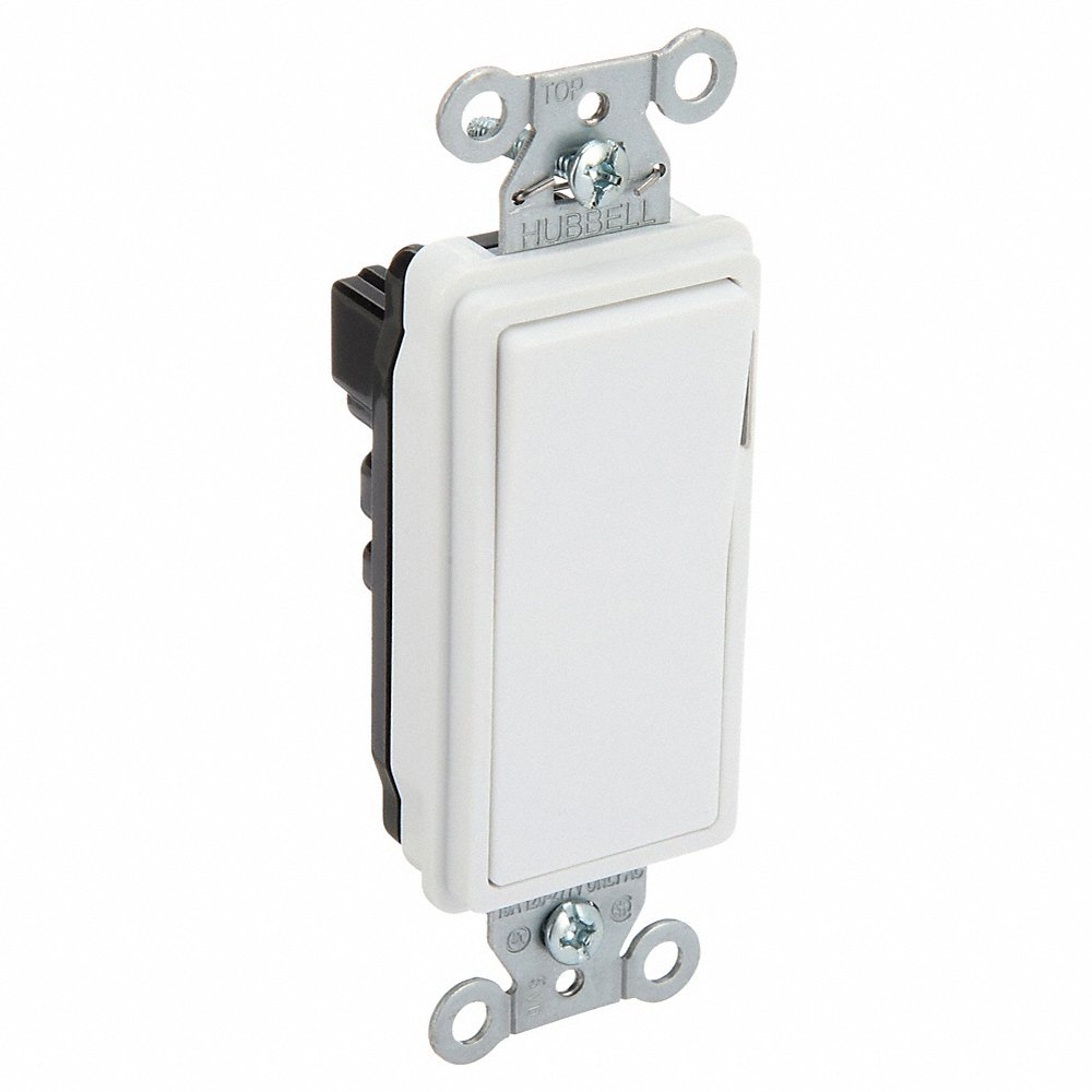 HUBBELL WIRING DEVICE-KELLEMS SNAP2101ILWNA Decorator Switch, Illuminated, Single Pole, 15A, 120/277VAC, White | AC4XEV 31A451