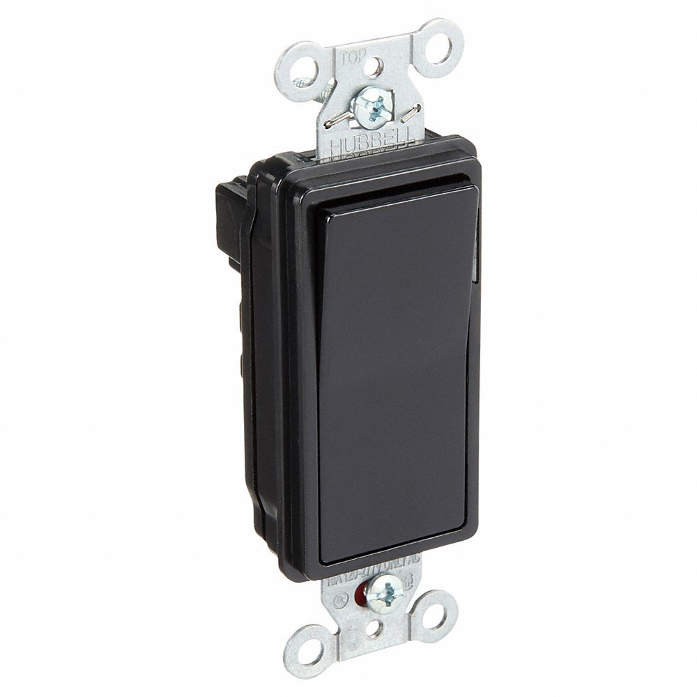 HUBBELL WIRING DEVICE-KELLEMS SNAP2101PLBKNA Decorator Switch, Pilot Single Pole, 15A, 120/277VAC, Black | AC4XEW 31A452
