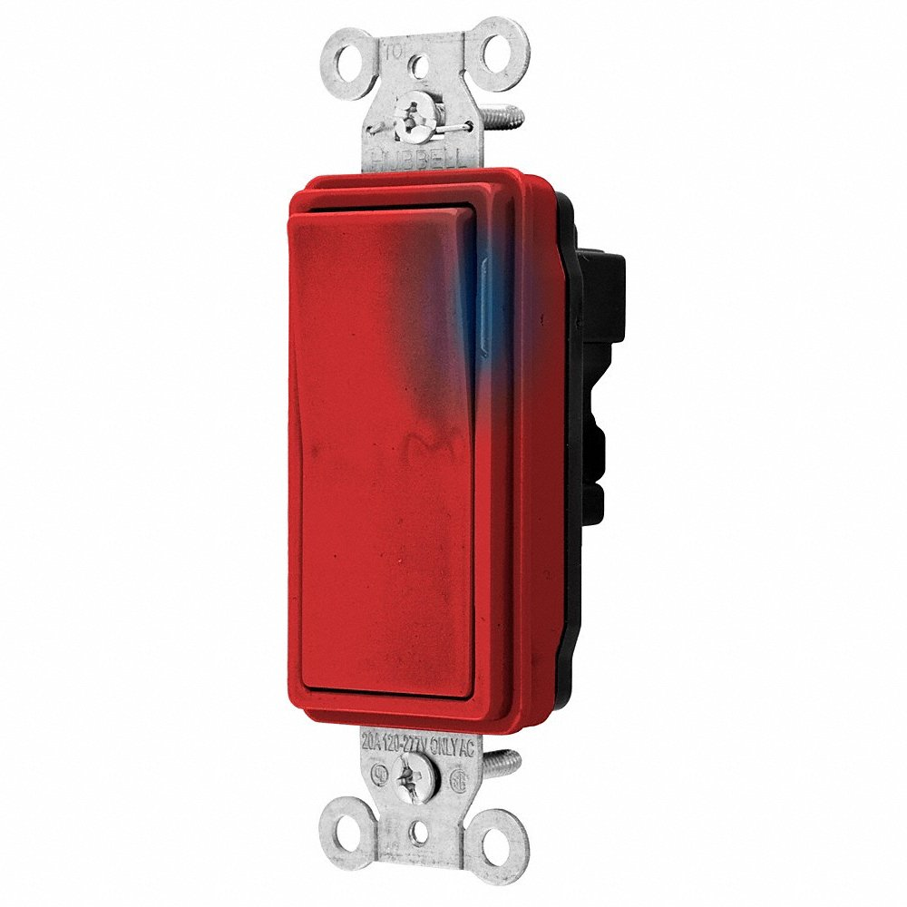 HUBBELL WIRING DEVICE-KELLEMS SNAP2123ILRNA Decorator Switch, Illuminated, Three Way, 20A, 120/277VAC, Red | AC4XFE 31A490