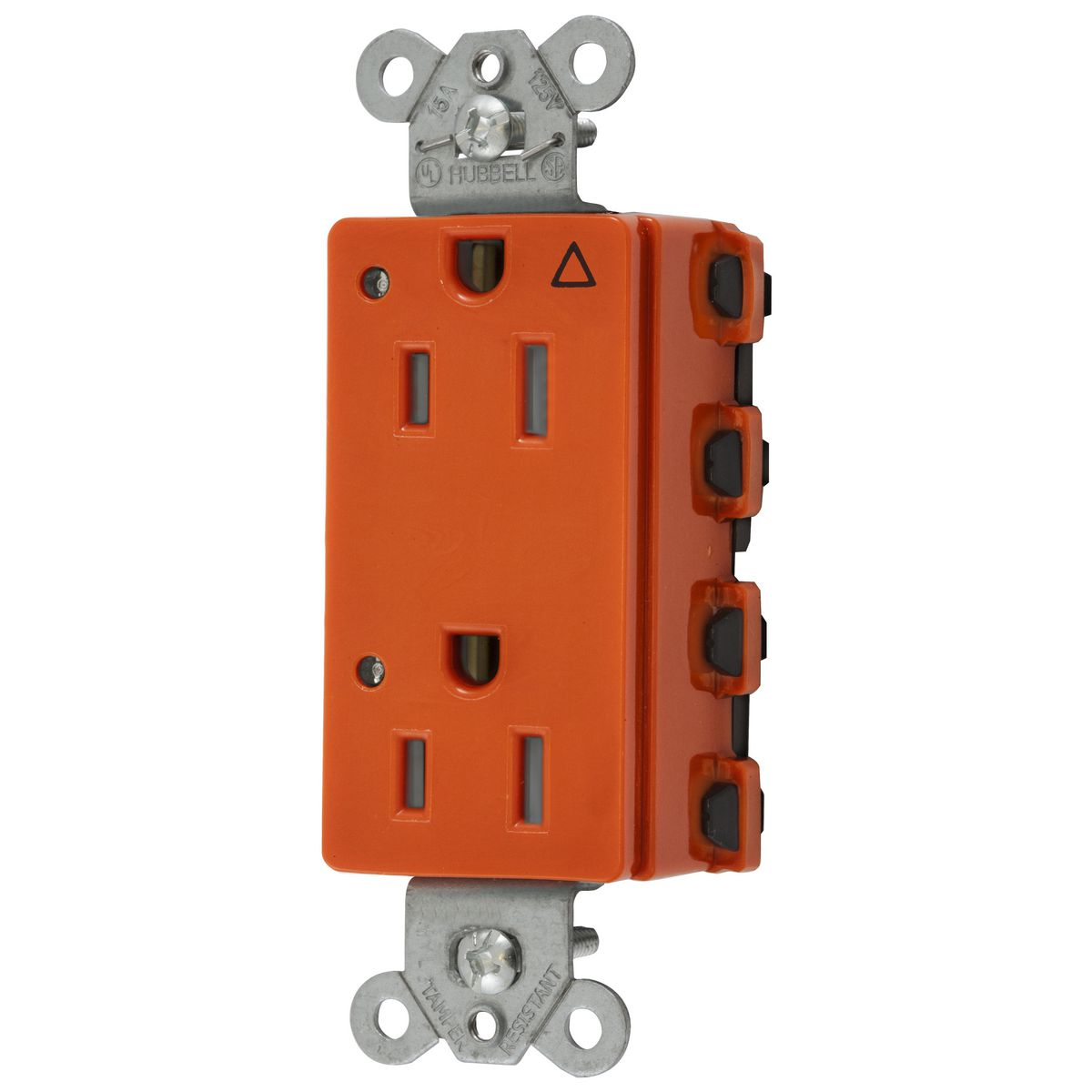 HUBBELL WIRING DEVICE-KELLEMS SNAP2152IGLTRA Style Line Receptacle, 15A 125V, 2-P 3-W Grounding, 5-15R, Nylon, Orange | BD4LJX