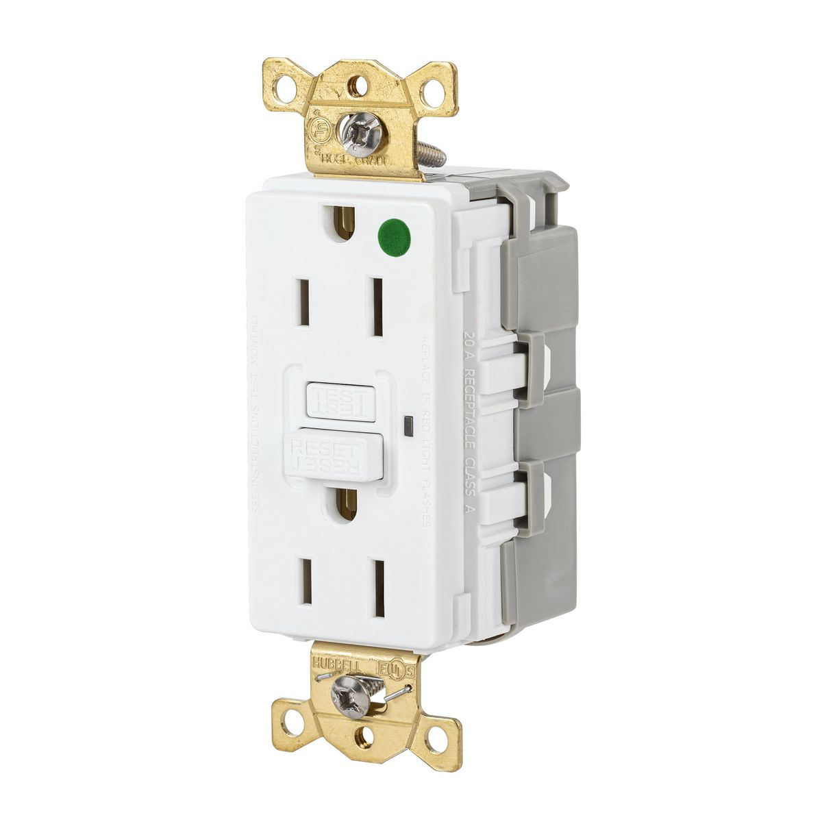 HUBBELL WIRING DEVICE-KELLEMS GFRST82SNAPW GFCI Receptacle, Heavy Use Hospital Grade, Decorator Duplex, 15A | BD3XPG 45UE01
