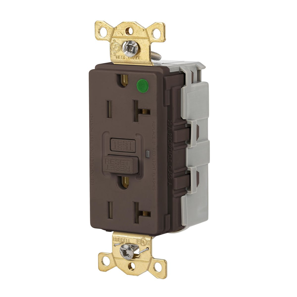 HUBBELL WIRING DEVICE-KELLEMS GFRST83SNAP GFCI Receptacle, Heavy Use Hospital Grade, Decorator Duplex, 20A | BD3RXM 45UE20