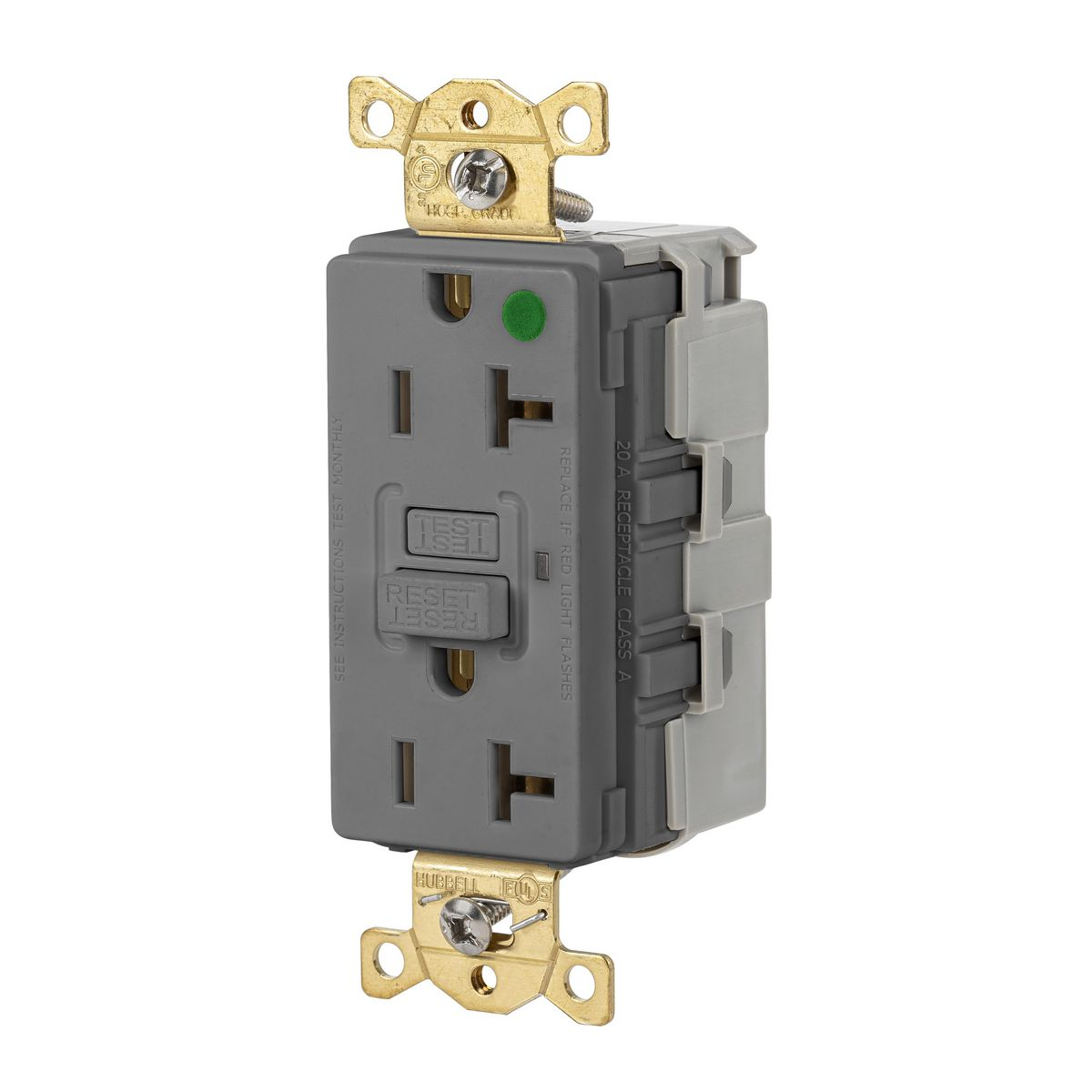 HUBBELL WIRING DEVICE-KELLEMS GFRST83SNAPGY GFCI Receptacle, Heavy Use Hospital Grade, Decorator Duplex, 20A | BD4FGQ 45UE23
