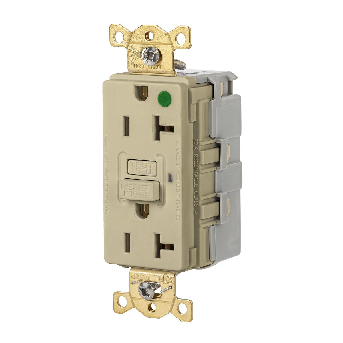 HUBBELL WIRING DEVICE-KELLEMS GFRST83SNAPI GFCI Receptacle, Heavy Use Hospital Grade, Decorator Duplex, 20A | BD4HTD 45UE24