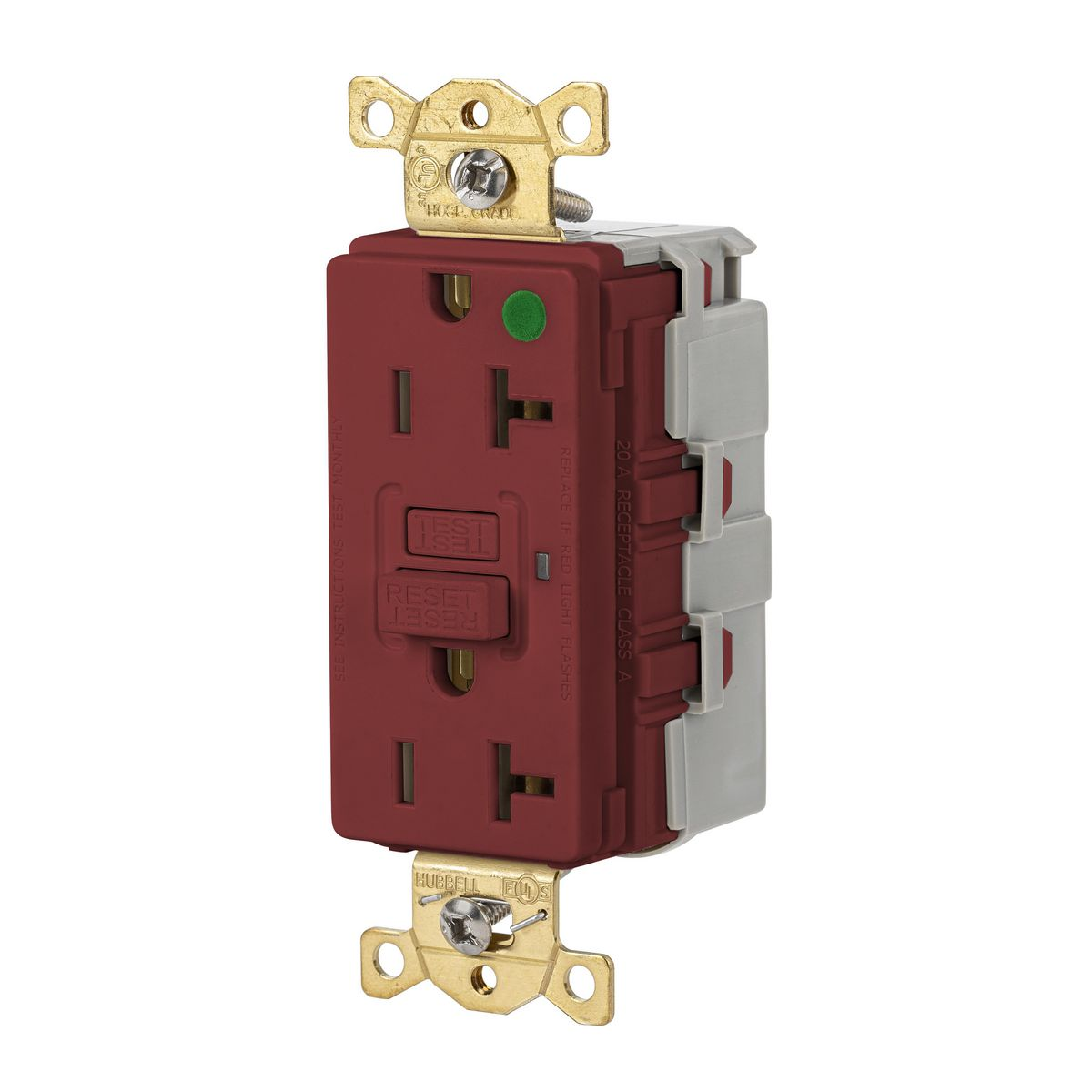 HUBBELL WIRING DEVICE-KELLEMS GFRST83SNAPR GFCI Receptacle, Heavy Use Hospital Grade, Decorator Duplex, 20A, Red | BD3NDP 45UE26