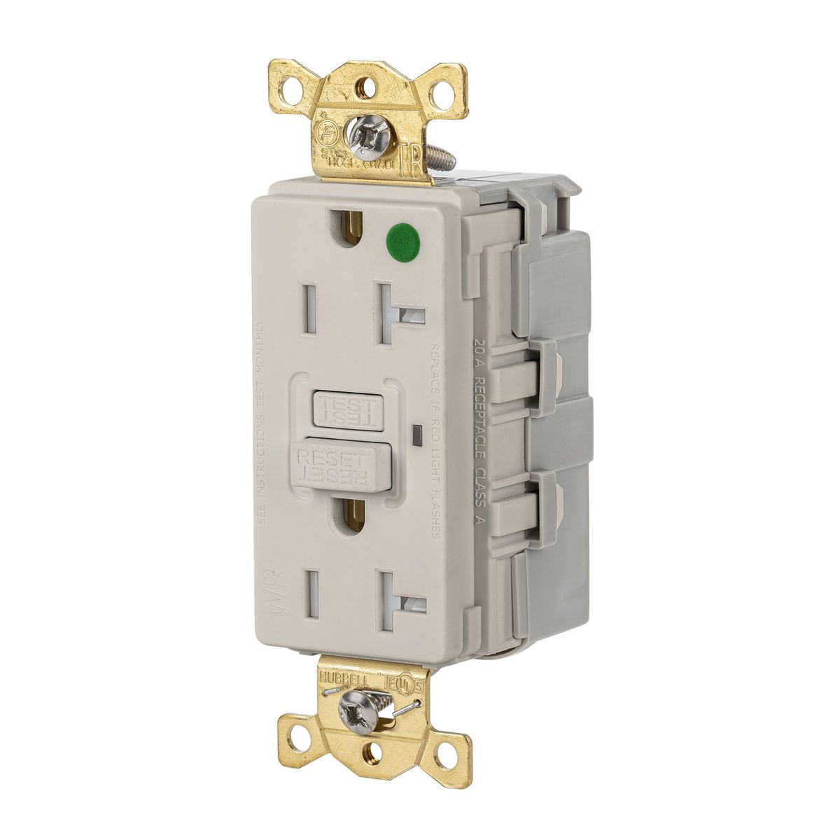 HUBBELL WIRING DEVICE-KELLEMS GFRST83SNAPLA GFCI Receptacle, Heavy Use Hospital Grade, Decorator Duplex, 20A | BD4LUV 45UE25
