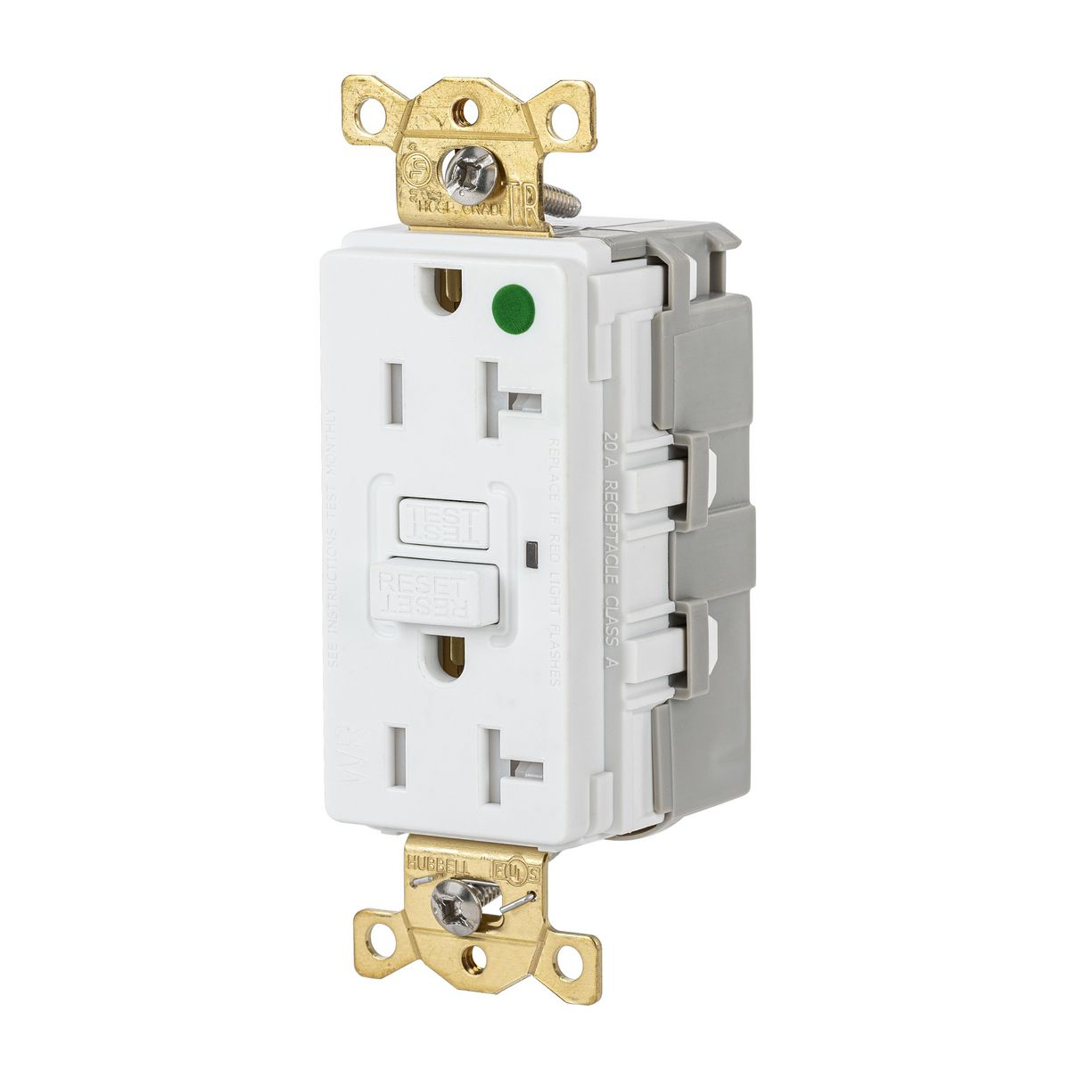 HUBBELL WIRING DEVICE-KELLEMS GFTWRST83SNAPW GFCI Receptacle, Heavy Use Hospital Grade, Decorator Duplex, 20A | BD4CTL 45UE59