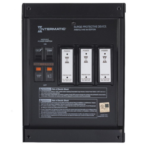 Surge Protective Device, 6 Mode, 120/240V AC, 1 Phase, Type 1 or Type 2, Indoor Metal