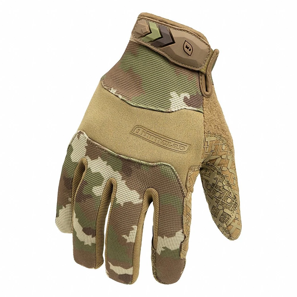 Tactical Grip Gloves, L, Camouflage, Synthetic Suede, ANSI/ISEA Cut Level A1, 1 Pair