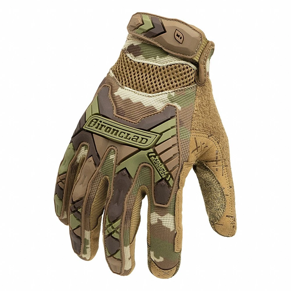 Tactical Impact Gloves, L, Camouflage, Synthetic Suede, ANSI/ISEA Cut Level A1, 1 Pair