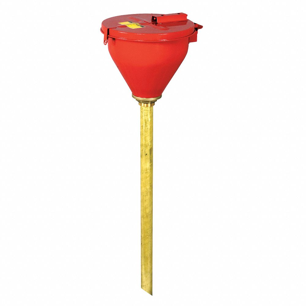 Self Closing Funnel, Red/Red, 33 Inch, 10 3/4 x 43 Inch, 2 Inch NPS/2 Inch NPT