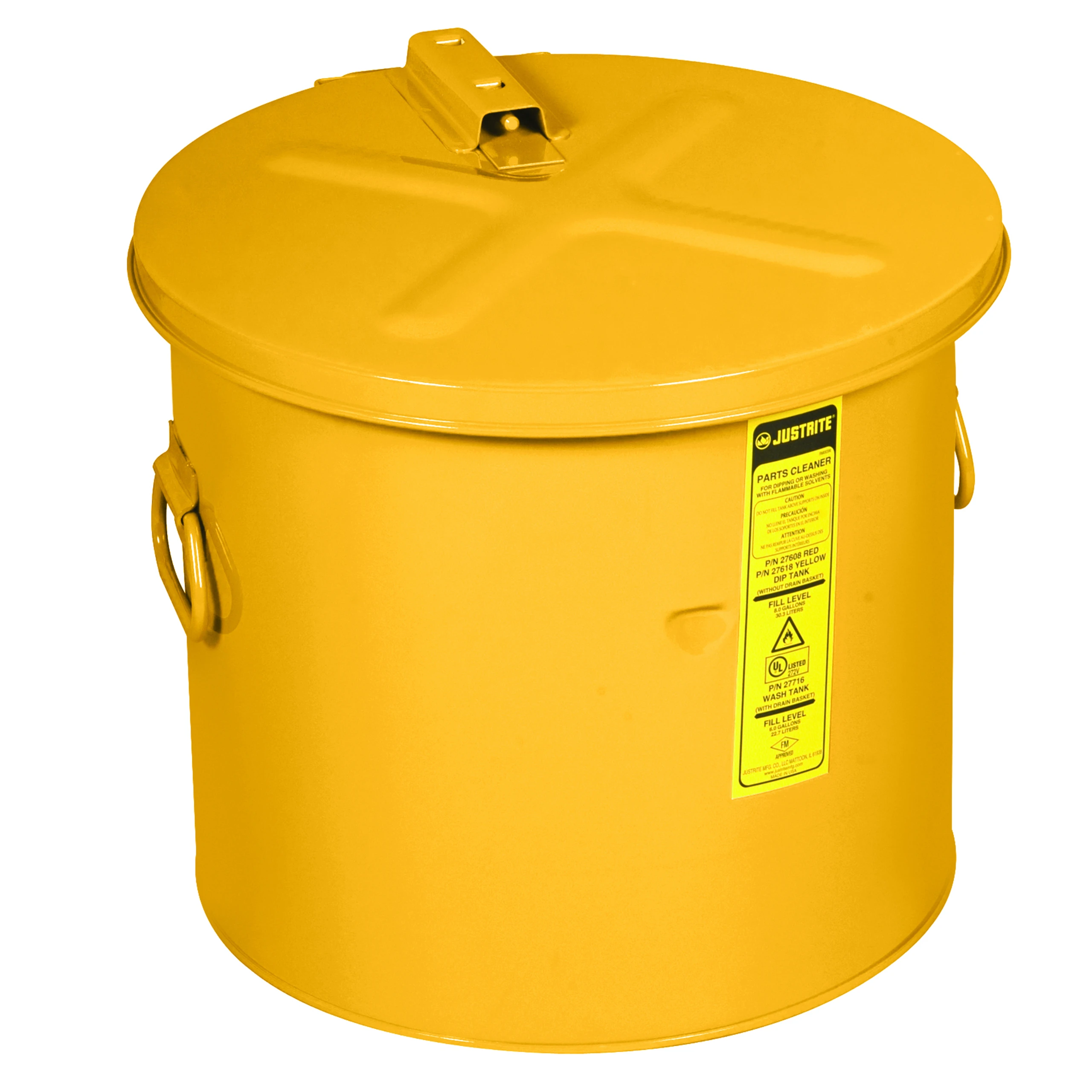 Réservoir de trempage pour pièce de nettoyage, paillasse, 8 gallons, acier, jaune