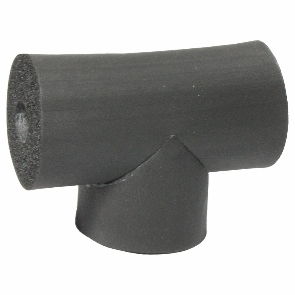 Pipe Fitting Insulation, Tee, Buna-N Rubber, Unslit, 1/2 x 4 1/2 Inch, 3.2 R-Value, Black
