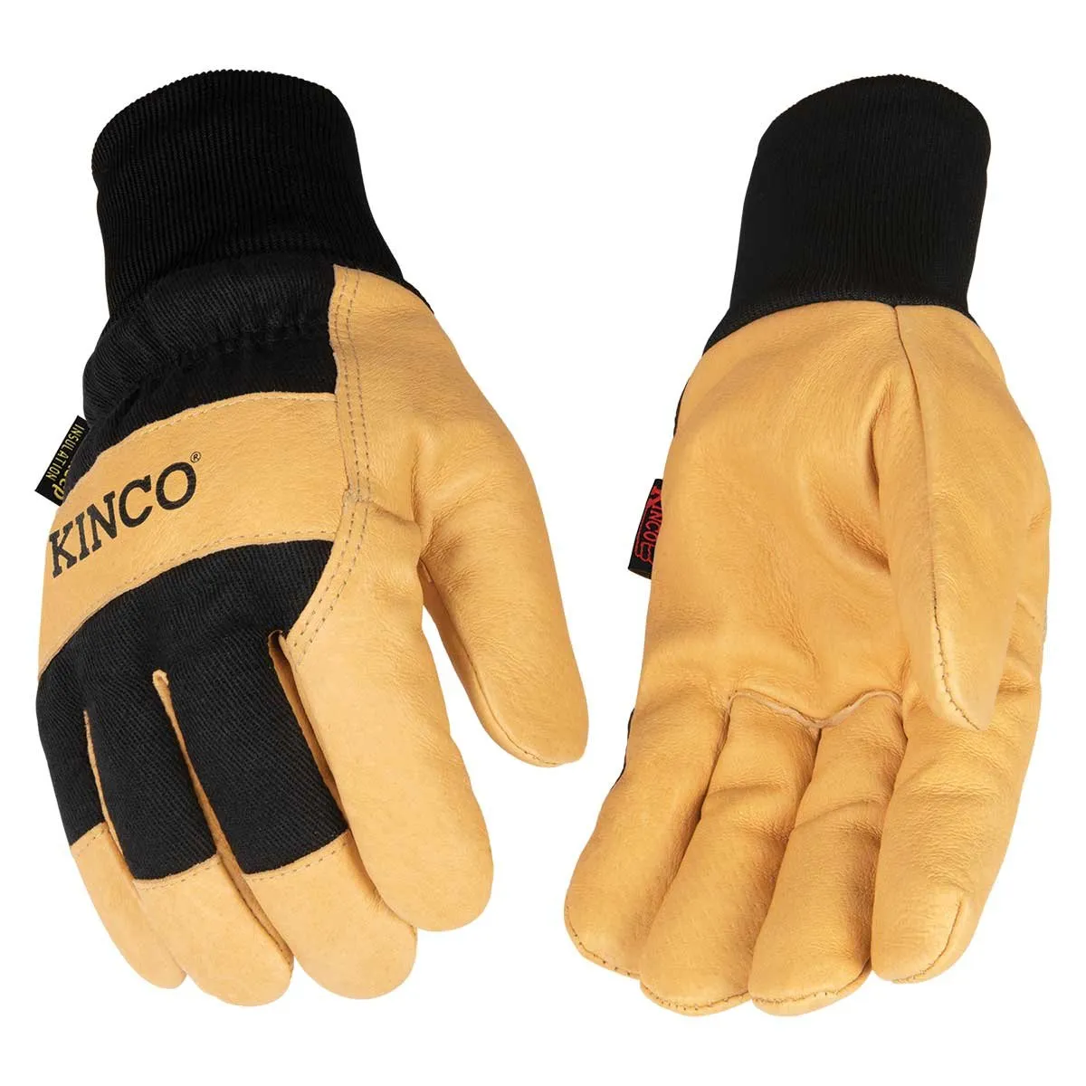 Kinco Lined Grain Pigskin Palm Gloves with Knit Wrist, 2PK
