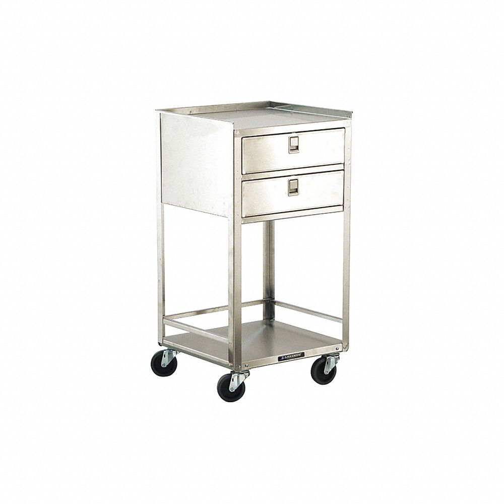 Corrosion-Resistant Mobile Medical Equipment Stand, Stainless Steel, 4 Swivel, Silver