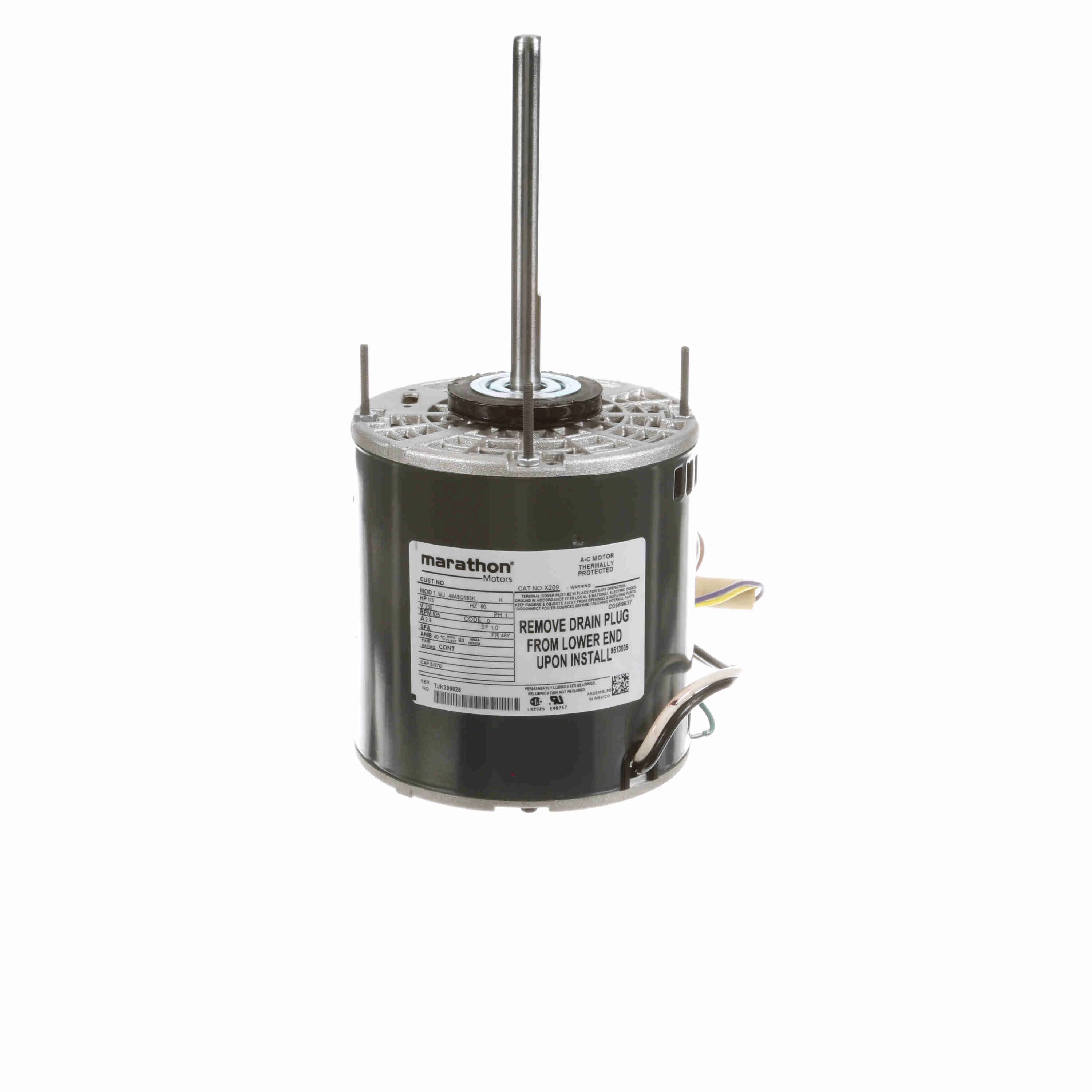 MARATHON MOTORS 048A8O183 Direct Drive Blower Motor PSC OAO 1/3 HP 1-phase 825 rpm | AG2YQT 32PF58 / X209