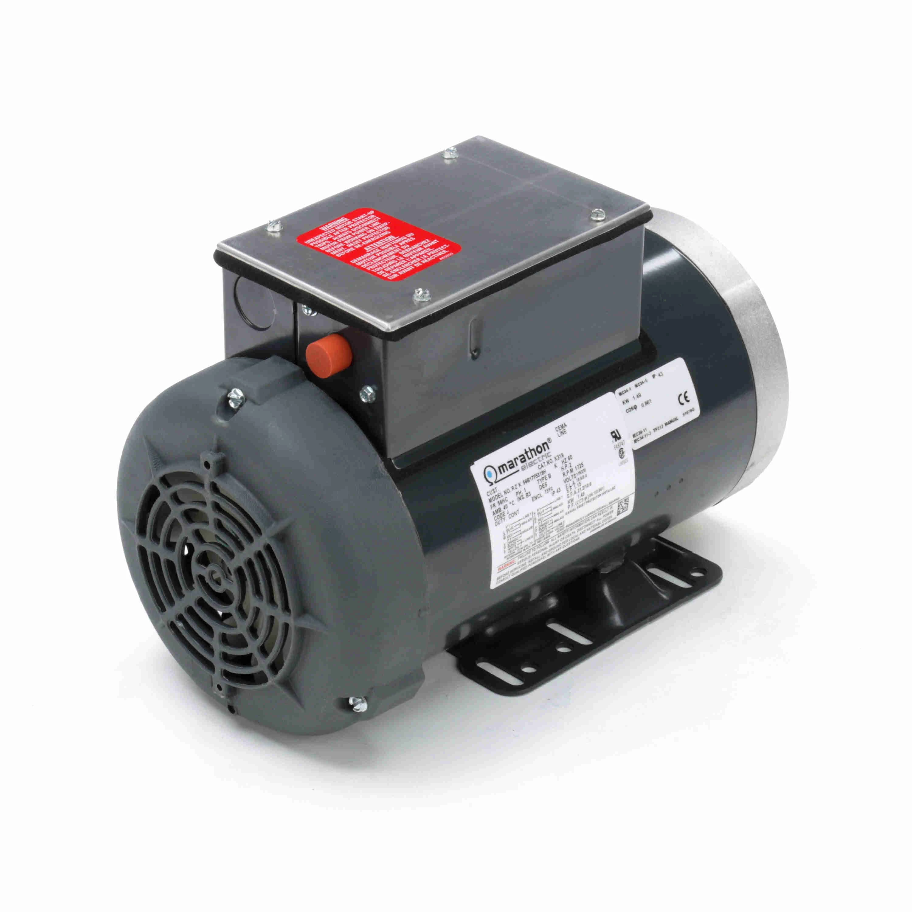 LEESON 056B17F5319 Pressure Washer Motor, Totally Enclosed Fan Cooled, Rigid Base, 2 HP, 115/230 V AC | CJ3BMB 61KN34
