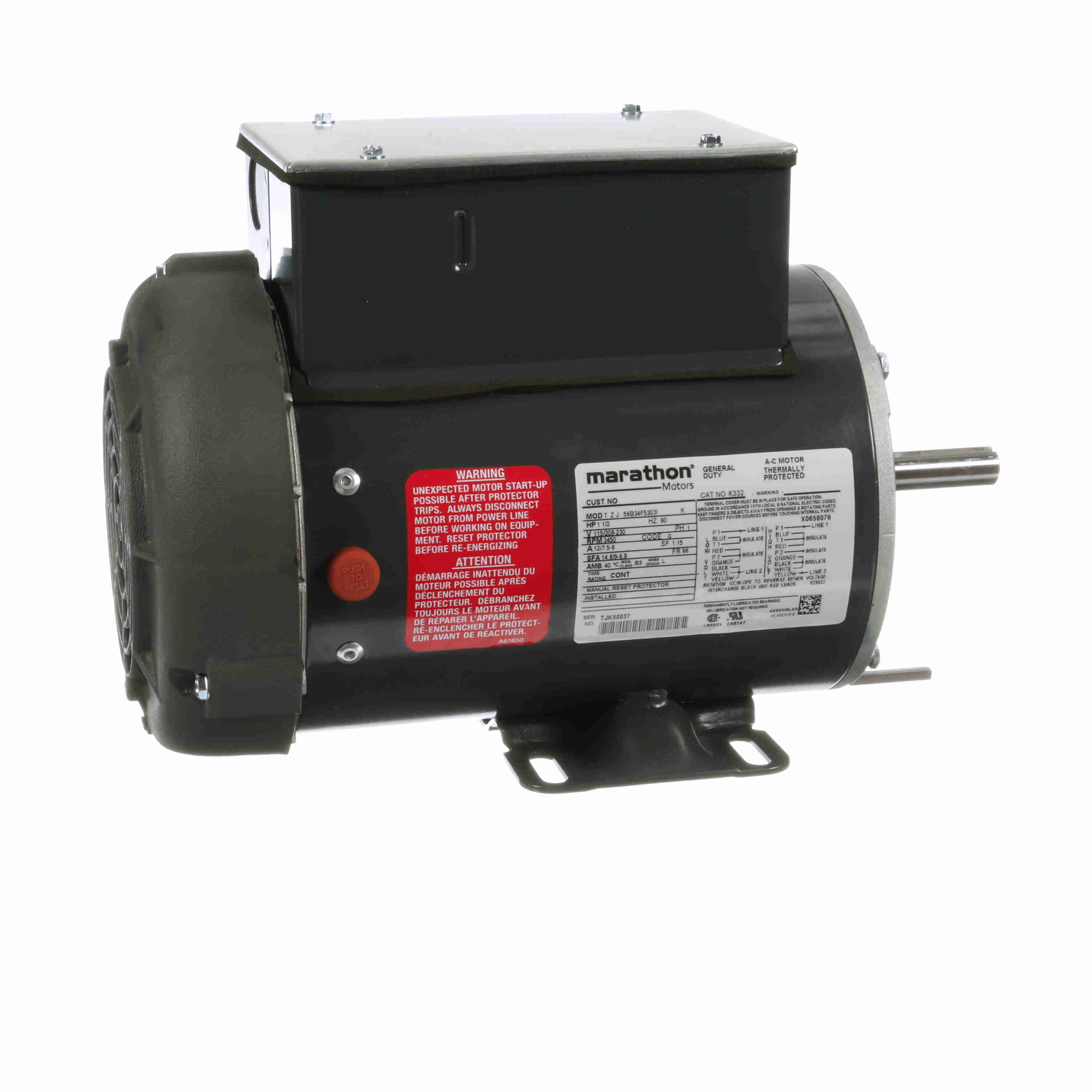 MARATHON MOTORS 056B34F5303 K332 Definite Purpose Motor | AJ2MPA 21AJ12 / K332