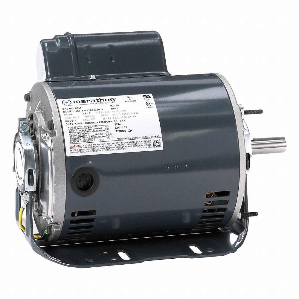 Direct Drive Blower Motor, 1 Spd, Open Dripproof, Resilient Base Mount, 1 HP, 56 Frame