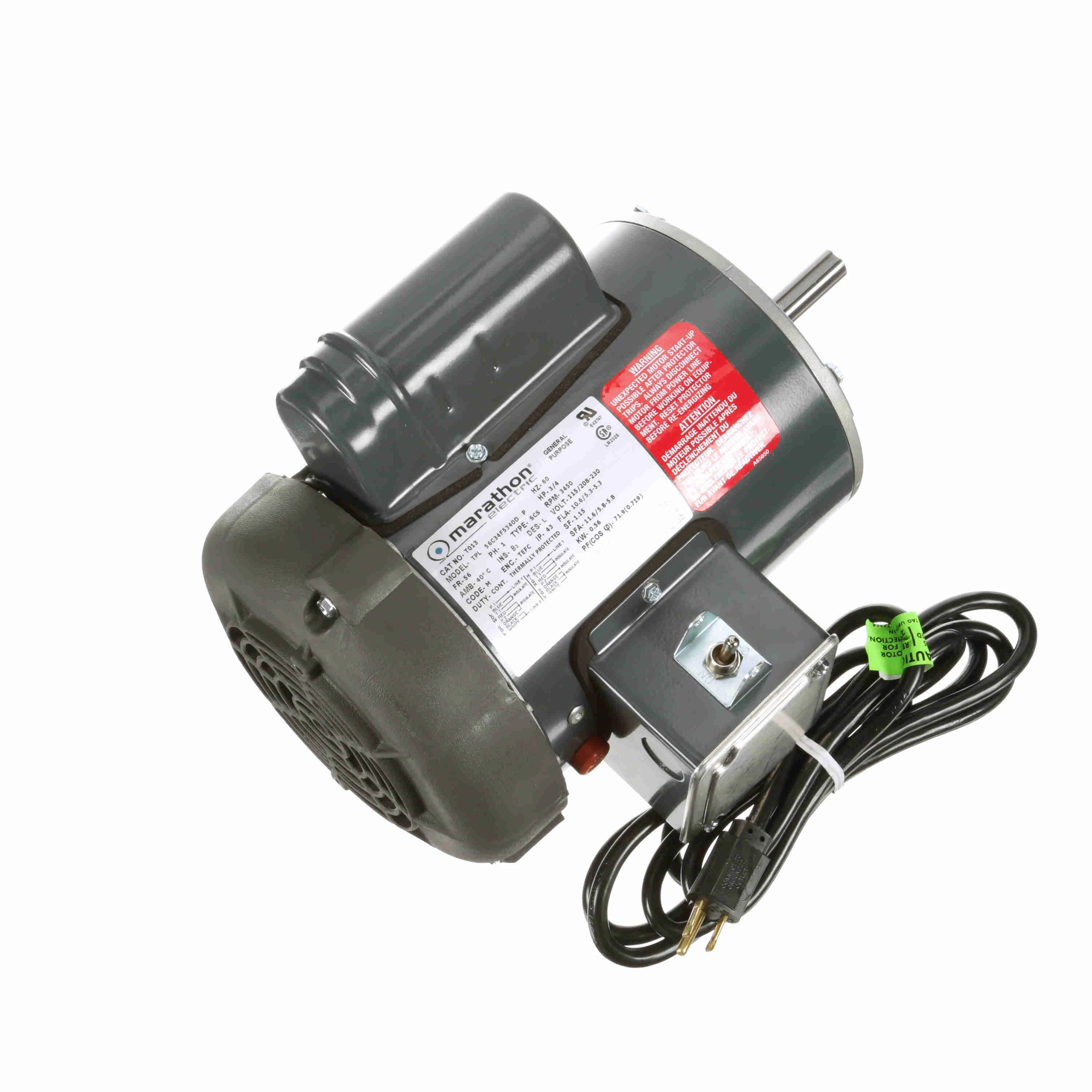 LEESON 056C34F5340 Power Tool Motors, Capacitor-Start, 3/4 HP, 3600 RPM, 115/208 To 230V AC | CJ3AWV 61KN38