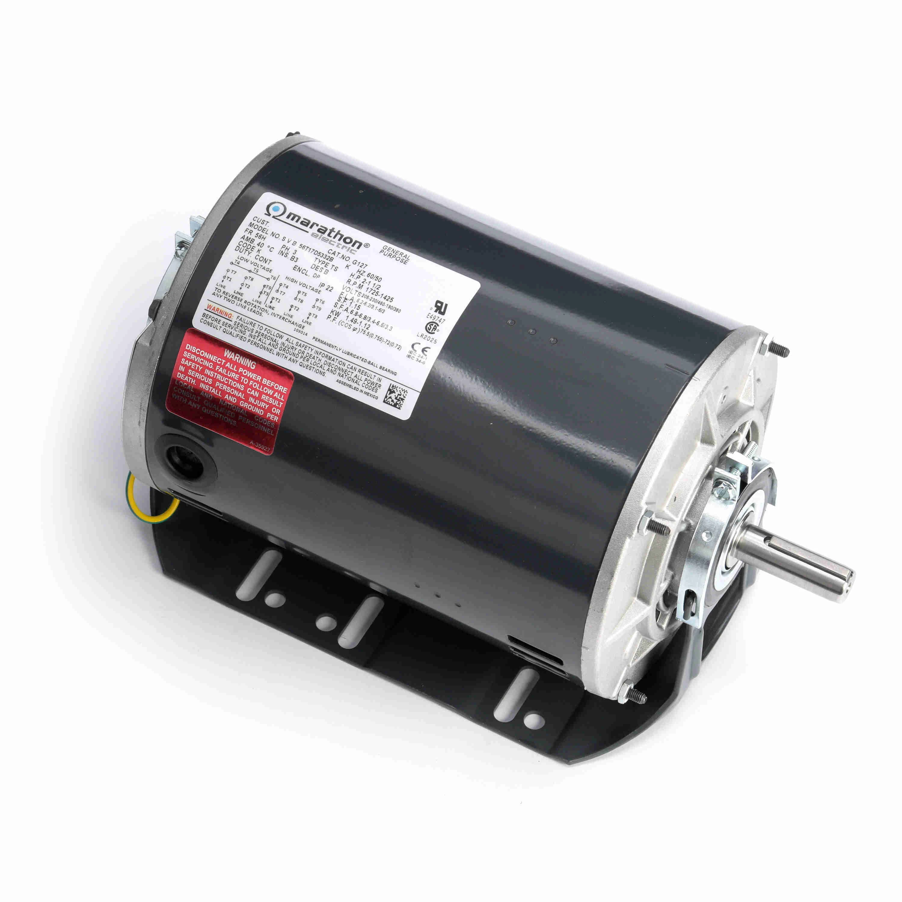 Moteur de ventilateur/soufflante, 2/1.50 HP, triphasé, 3/60 Hz, 50-208/230 et 460/190 V, 380 1800 tr/min