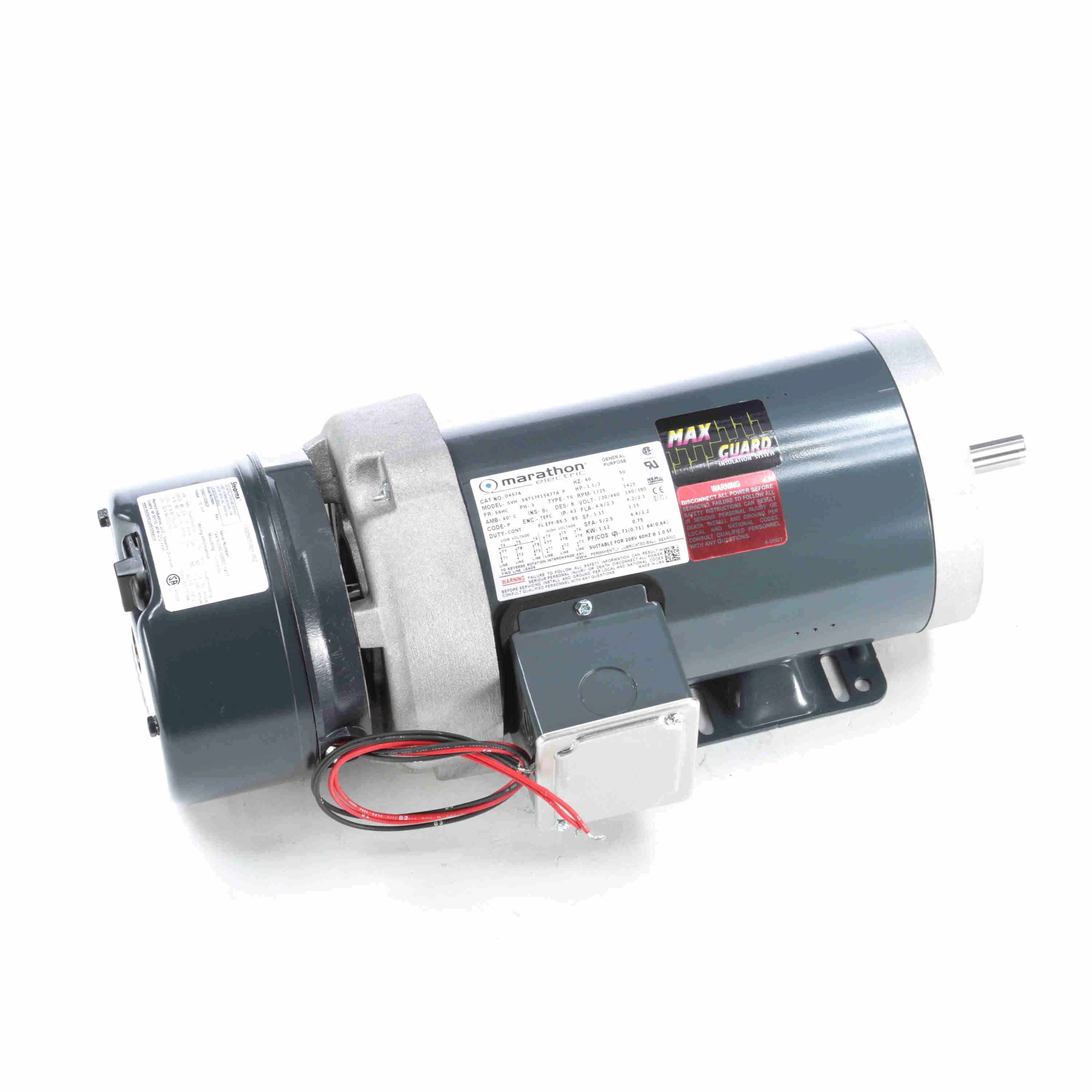 LEESON 056T17F15677 Brake Motor, TEFC, 1 1/2 HP, 1725 RPM, 230/460V AC | CH9TPL 61KN01