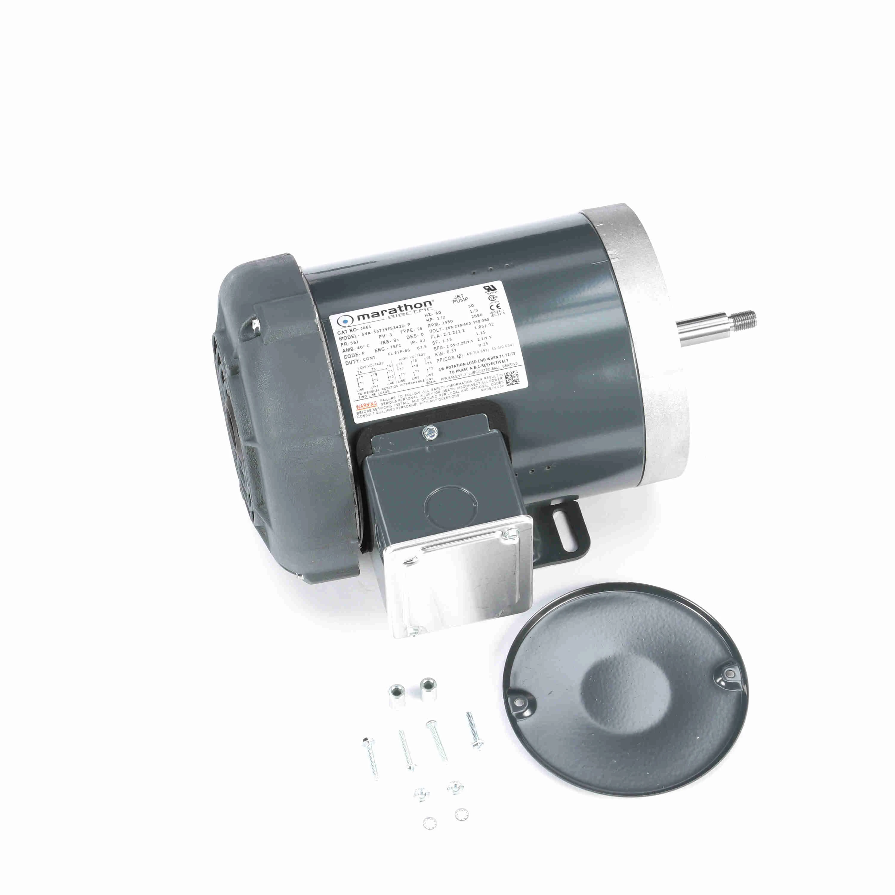 MARATHON MOTORS J061 AC Induction Motor, Centrifugal Jet Pump And Inverter Rated, 1/2Hp, 3-Phase | CV6LGM