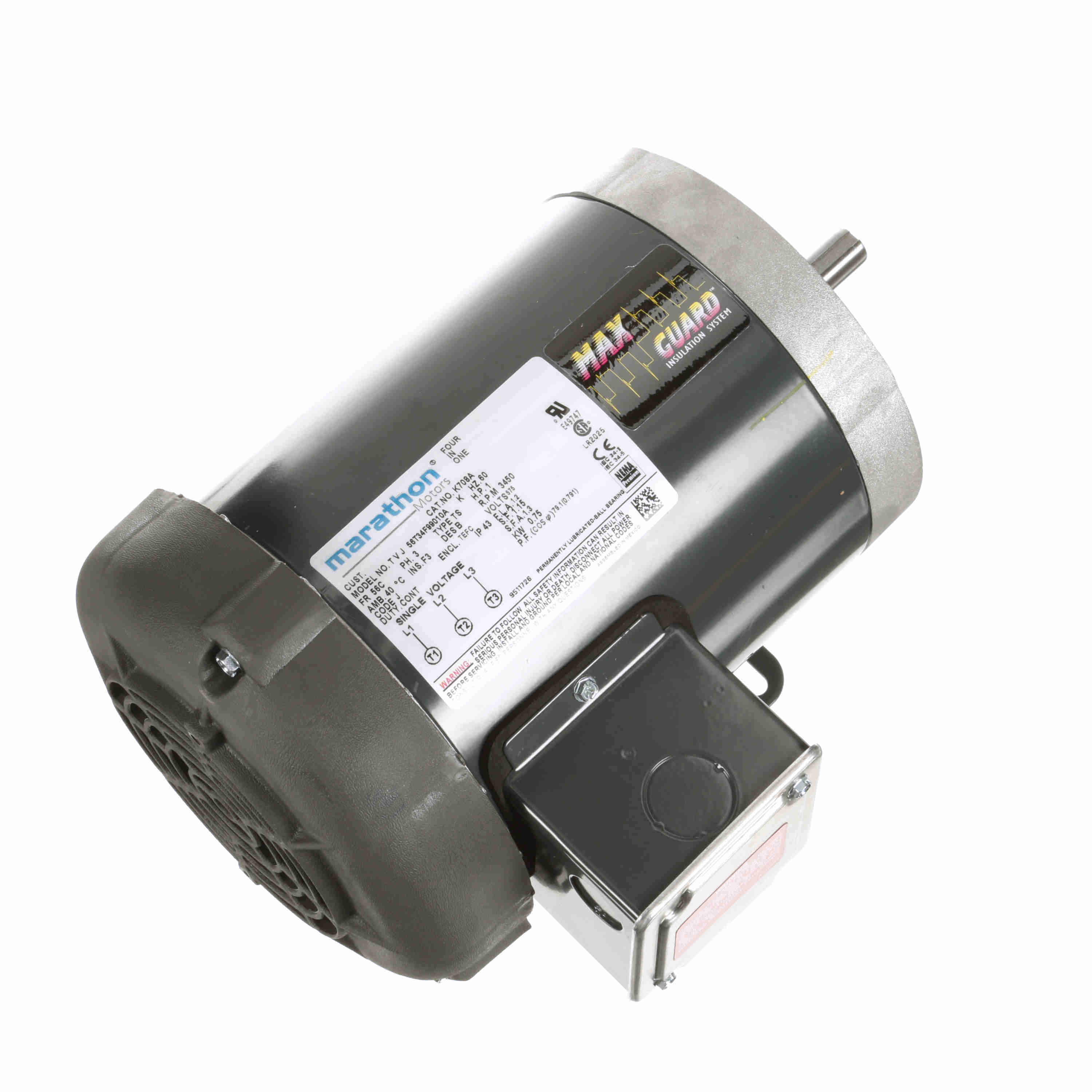 MARATHON MOTORS 056T34F99010 General Purpose Motor, 1 HP, 3-Phase, 3450 Nameplate RPM, Voltage 575 | CD2YWX 53DE56