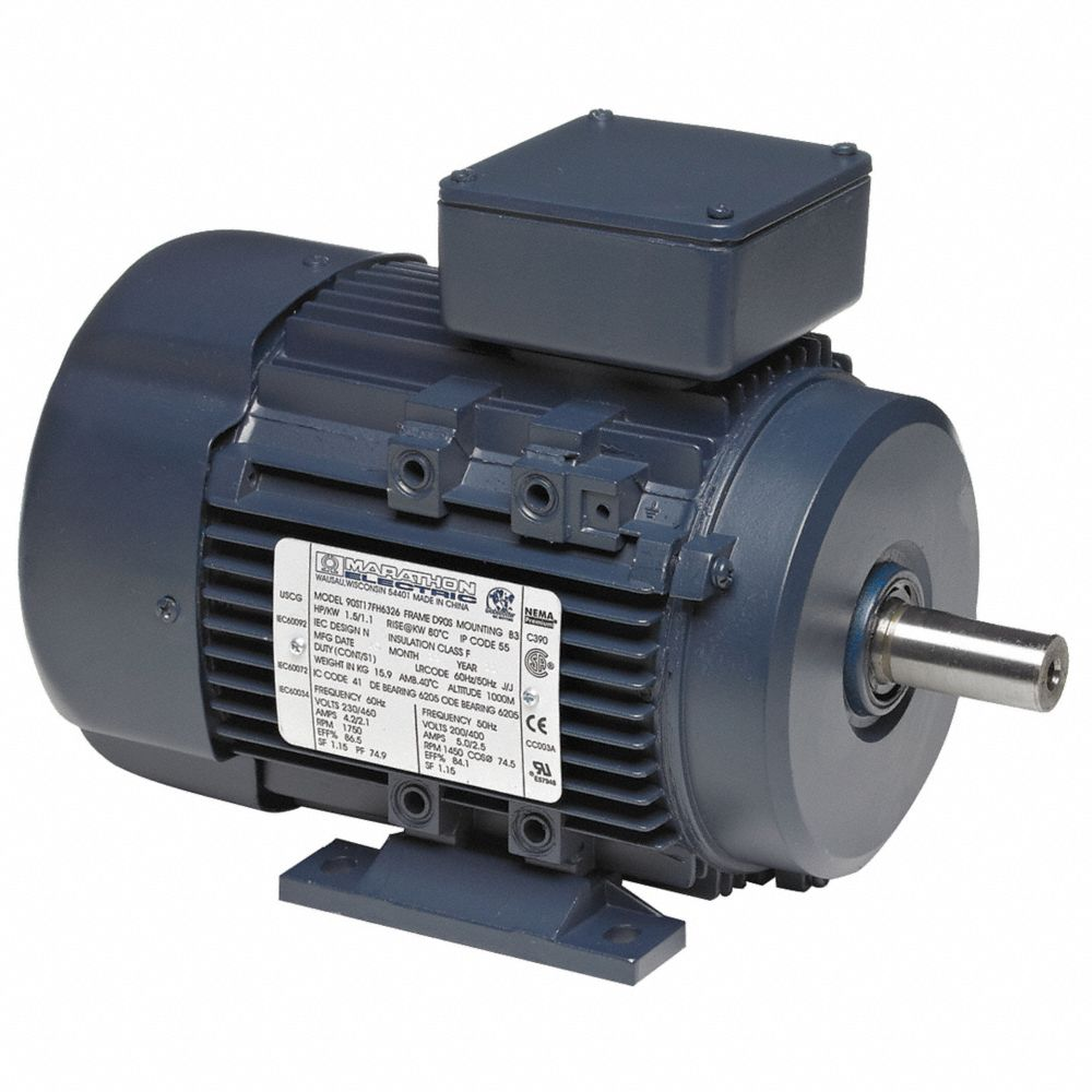 Metric Motor, Totally Enclosed Fan-Cooled, Rigid Base Mount, 1 1/2 HP, 575V AC