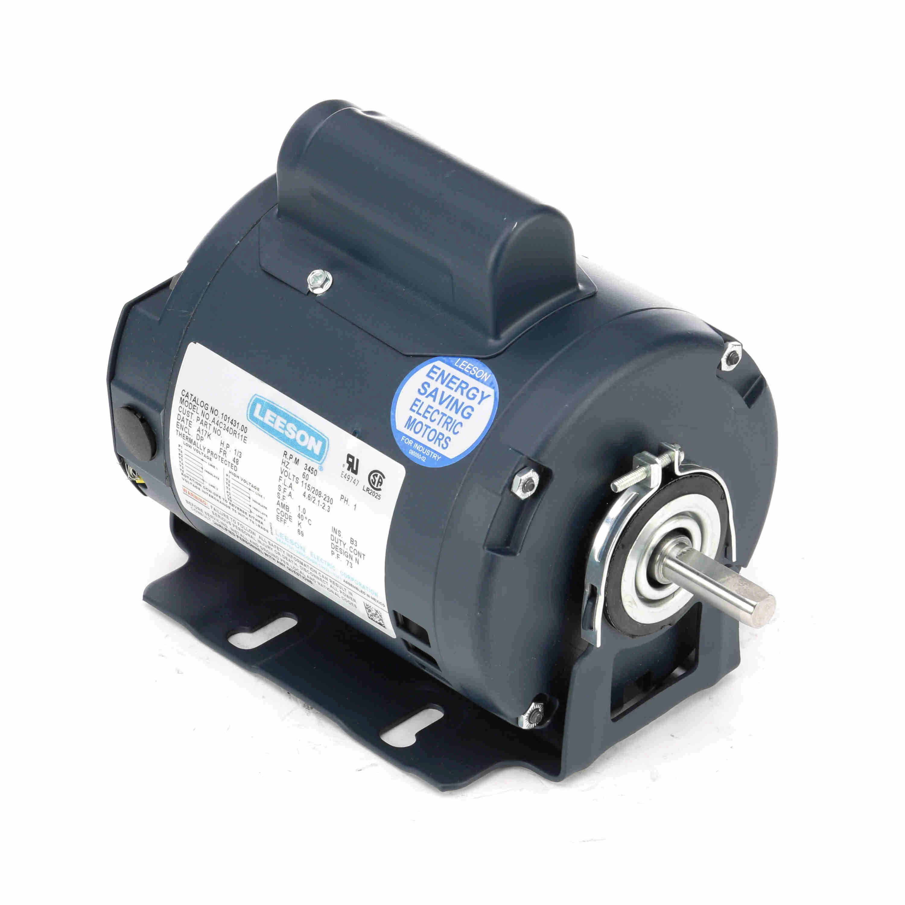 Definite Purpose Motor, 0.50 And 0.22 HP, 1 Phase, 60 Hz, 230V, 1800 RPM