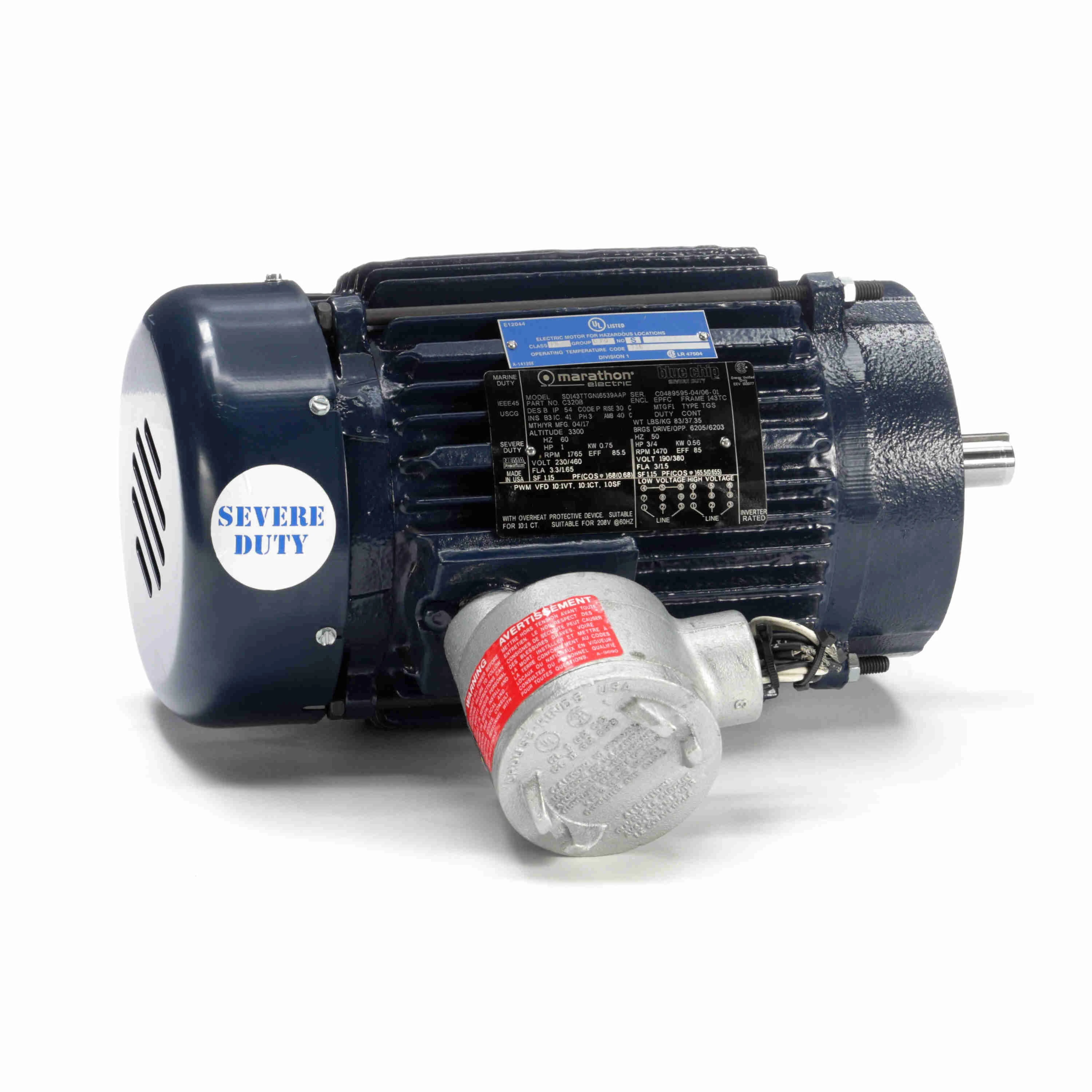 MARATHON MOTORS 143TTGN16539 Hazardous Location Motor, 1 HP, 3-Phase, 1765 Nameplate RPM, 230/460 Voltage | CD2WQN 52XR78