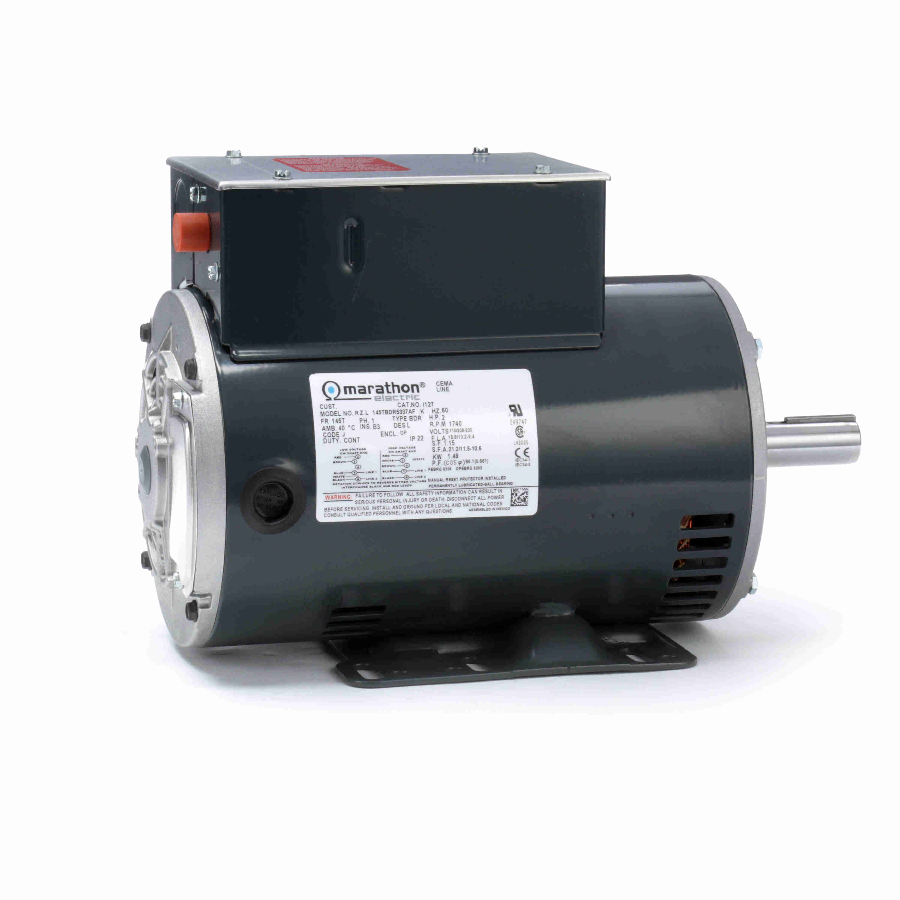 LEESON 145TBDR5337 Air Compressor Motor, Capacitor Start, 2 HP, 1740 RPM, 115/208 To 230V AC | CH9NVG 61KN13