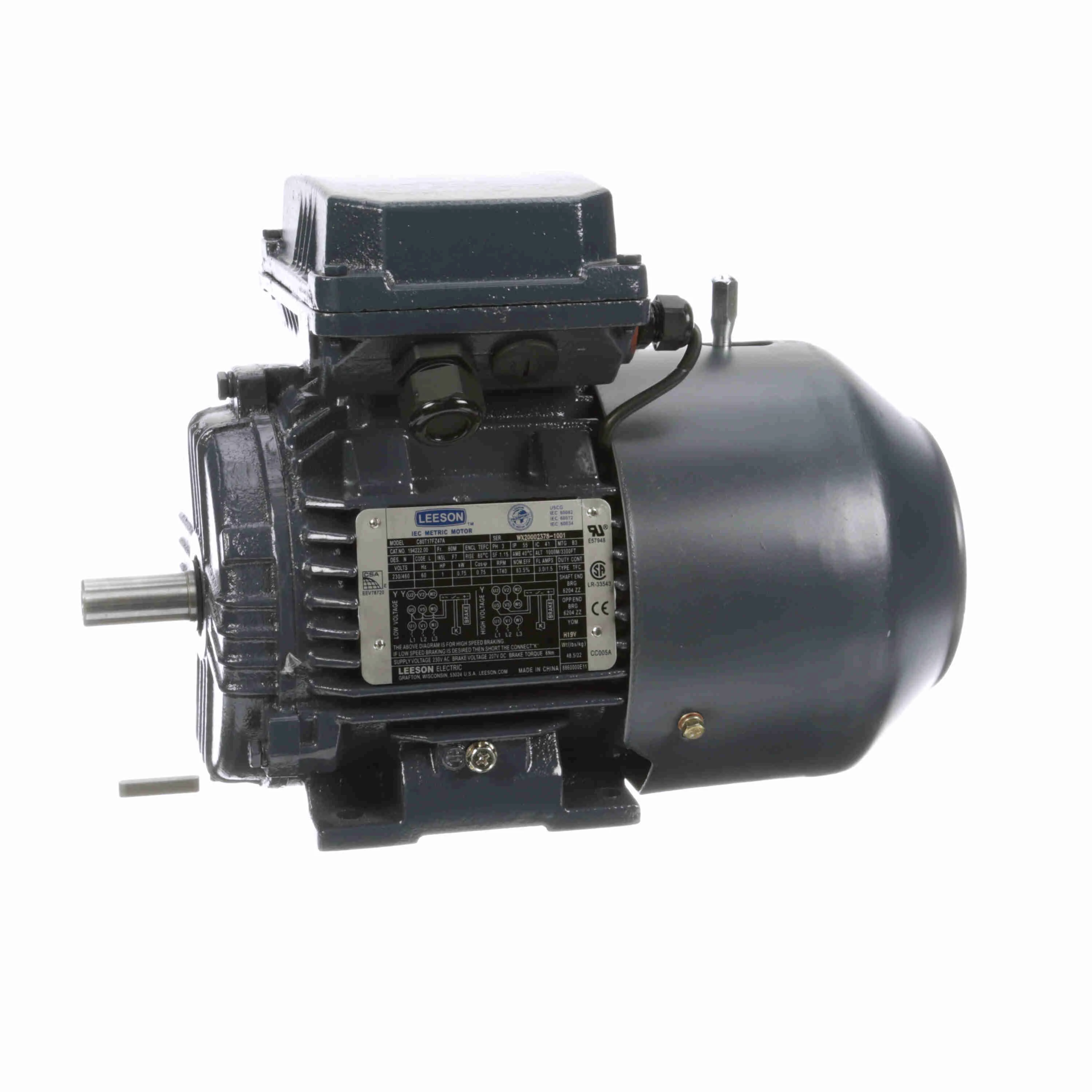 Brake Motor, 3 Phase, 1800 RPM, 230/460V, 1 HP