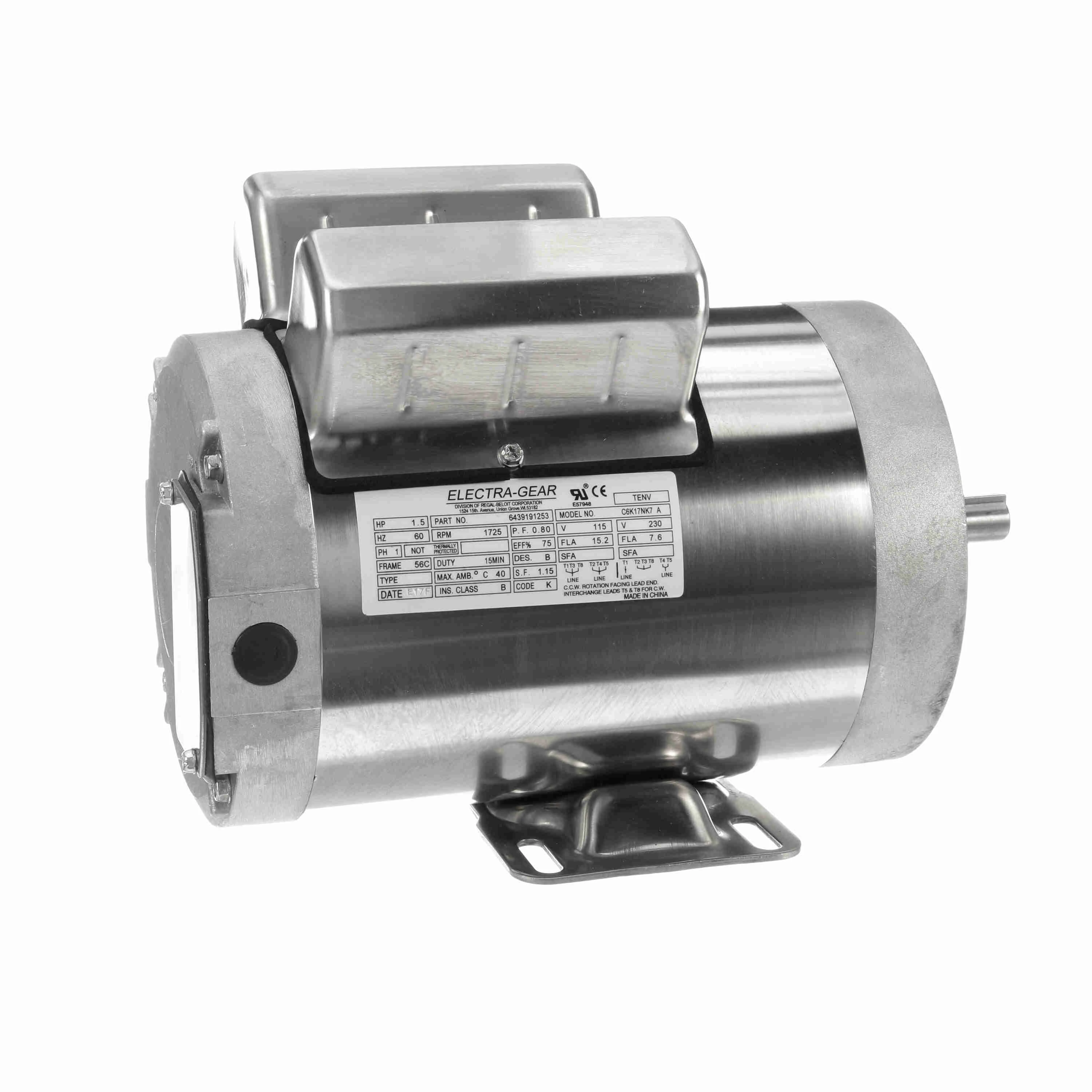Boat Hoist Duty Motor, 1.50 HP, 1 Phase, 60 Hz, 115/230V, 1800 RPM