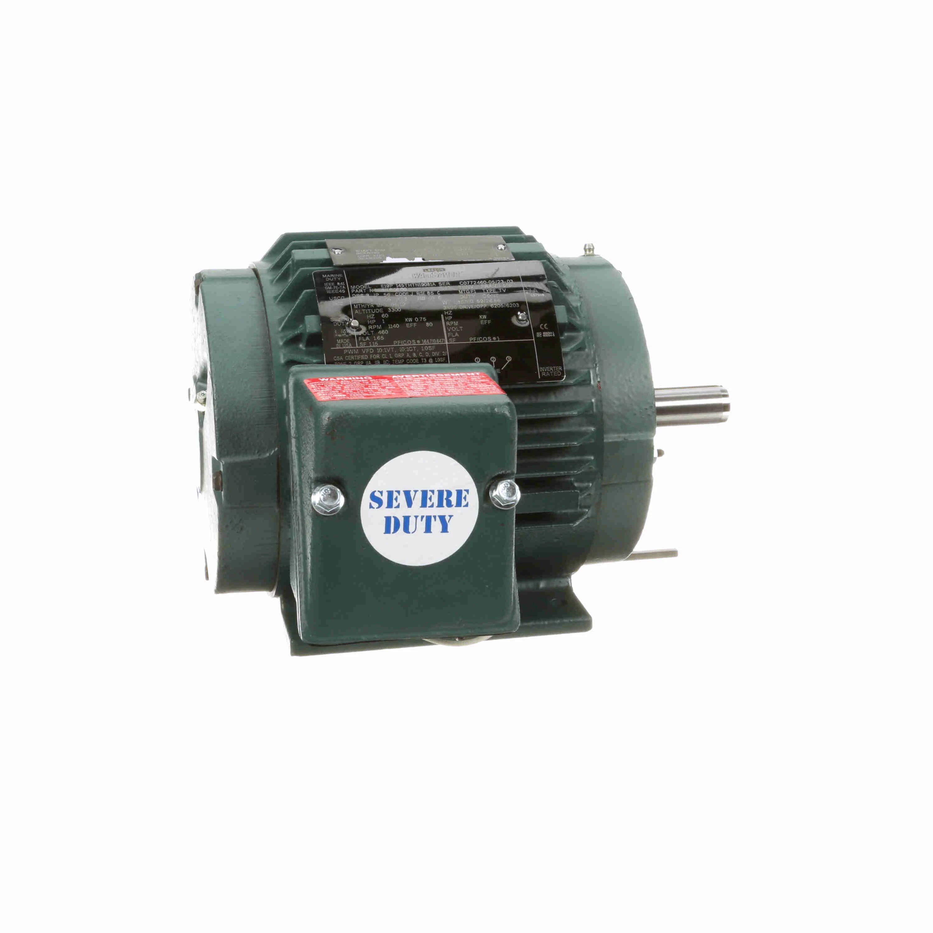 Severe Duty Motor, 1 HP, 3 Phase, 60 Hz, 460V, 1200 RPM