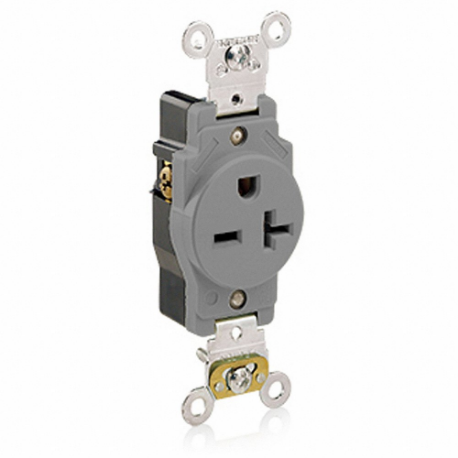LEVITON 5461-GY Receptacle, Single, 6-20R, 250V AC, 20 A, 2 Poles, Gray, Screw Terminals, Std Protection | CR9JAA 792TV0