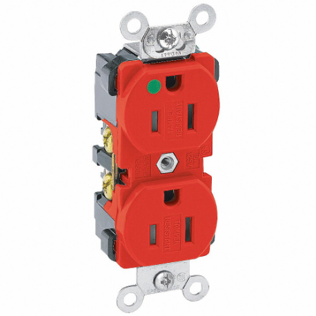 LEVITON 8200-SGR Receptacle, Duplex, 5-15R, 15 A, 125V AC, Red, 2 Poles, Screw Terminals | CR9JBY 792U05