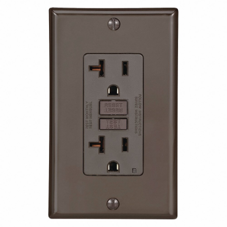 LEVITON GFNT2 GFI Receptacle, Decorator Duplex, 5-20R, 20 A, 125 VAC, Brown, 2 Poles, Screw Terminals | CR9HNE 792UF0