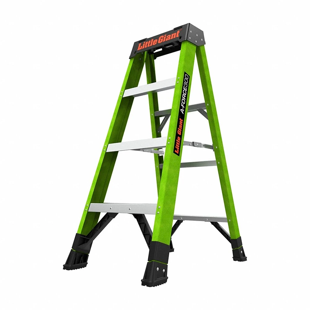 Stepladder, 4 ft Ladder Size, Fiberglass, 300 lb Load Capacity, 17 lb Weight