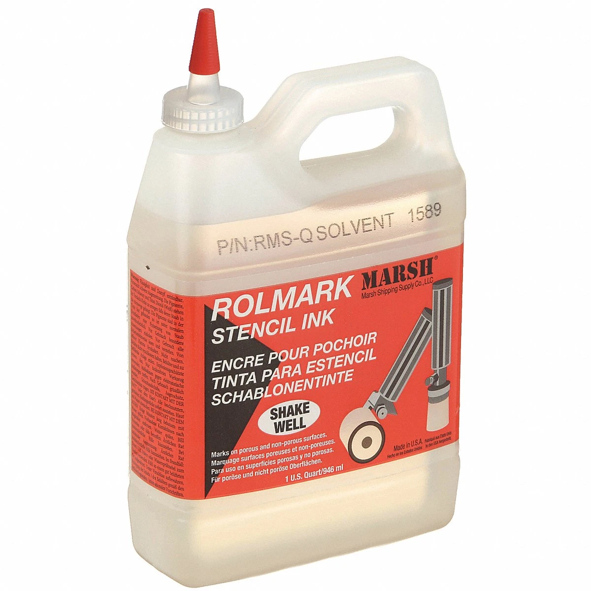 Stencil Ink Cleaning Solvent, Clear, 1 qt Container Size, Water Resistant