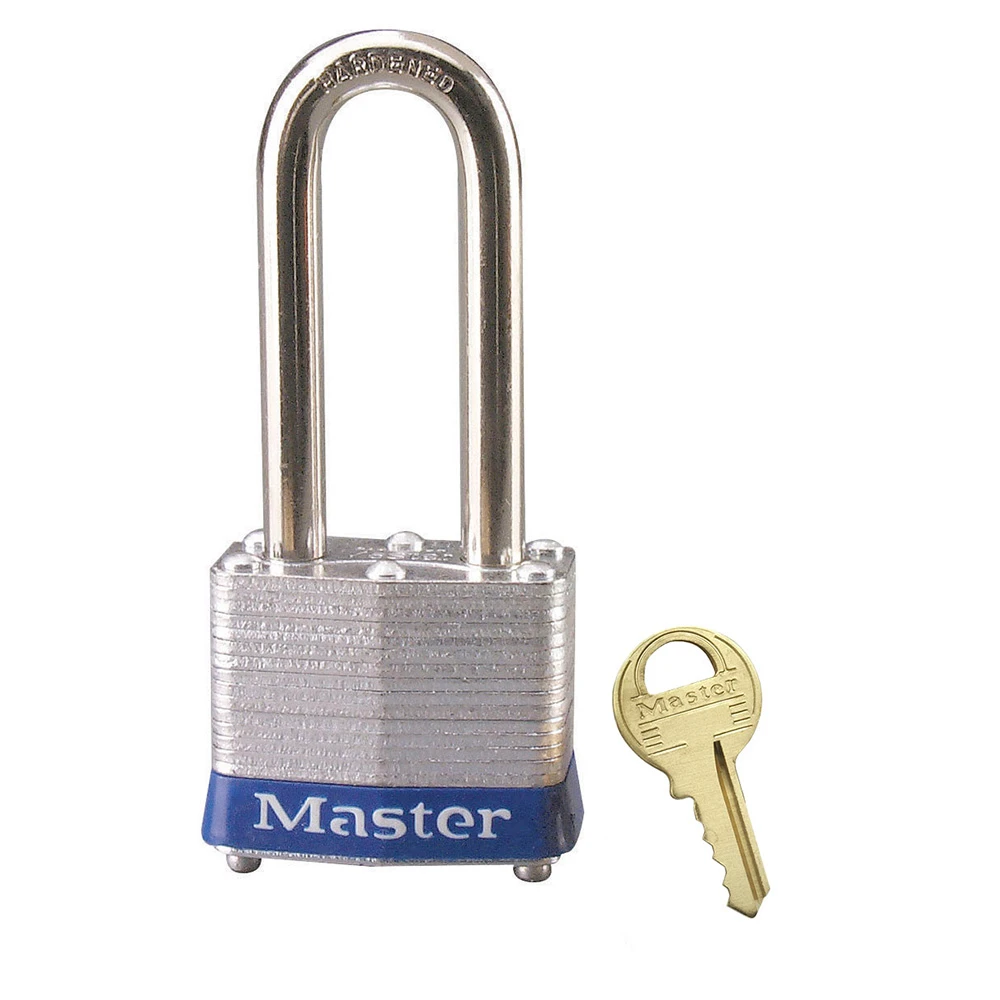 MASTER LOCK 3KALHBLU Laminated Steel Safety Padlock, 1 9/16 Inch Wide, 2Inch Tall Shackle, Keyed Alike, Blue | CM7TEL