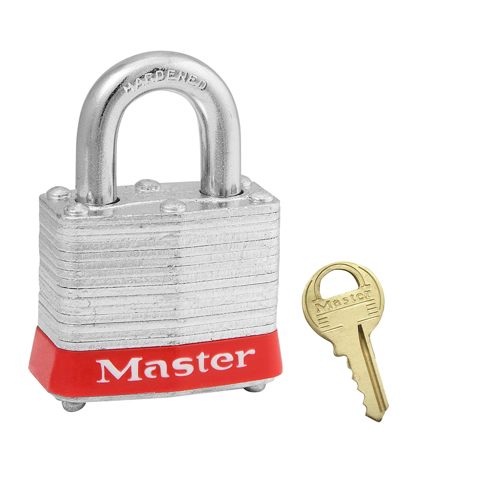MASTER LOCK 3KARED Laminated Steel Safety Padlock, 1 9/16 Inch Wide, 3/4 Inch Tall Shackle, Keyed Alike, Red | CM7TCL