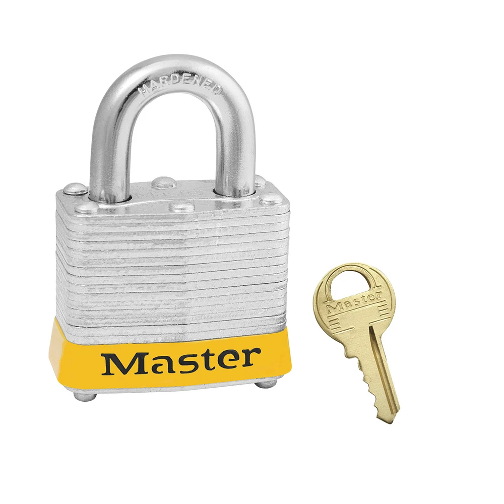 MASTER LOCK 3MKYLW Laminated Steel Safety Padlock With Master Key, 1 9/16 Inch Wide, 3/4 Inch Tall Shackle, Yellow | CM7TCV