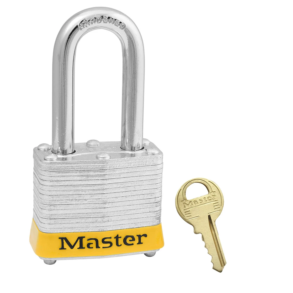 MASTER LOCK 3LFYLW Laminated Steel Safety Padlock, 1 9/16 Inch Wide, 1 1/2Inch Tall Shackle, Keyed Different, Yellow | CM7TDH