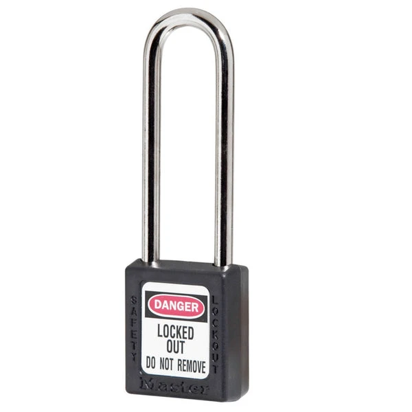 MASTER LOCK 410MKLTBLK Thermoplastic Safety Padlock With Master Key, 3 Inch Tall Shackle, Keyed Different, Black | CM7RYM