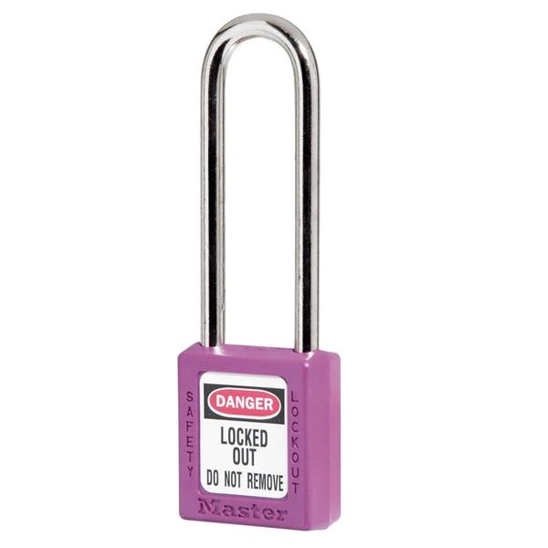 MASTER LOCK 410MKLTPRP Thermoplastic Safety Padlock With Master Key, 3 Inch Tall Shackle, Keyed Different, Purple | CM7RYJ