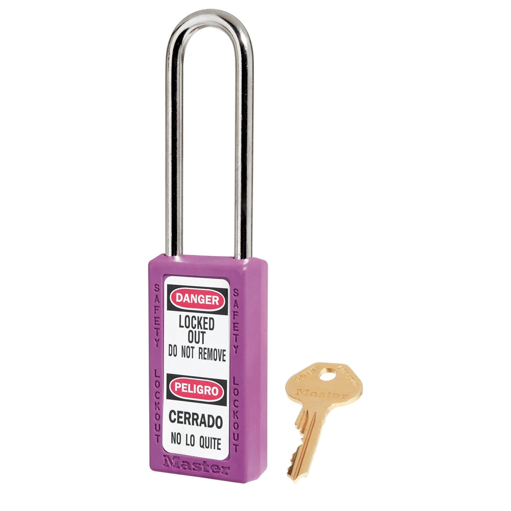 MASTER LOCK 411KALTPRP Thermoplastic Safety Padlock, 3 Inch Tall Shackle, Keyed Alike, Key Retaining, Purple | CM7TBM