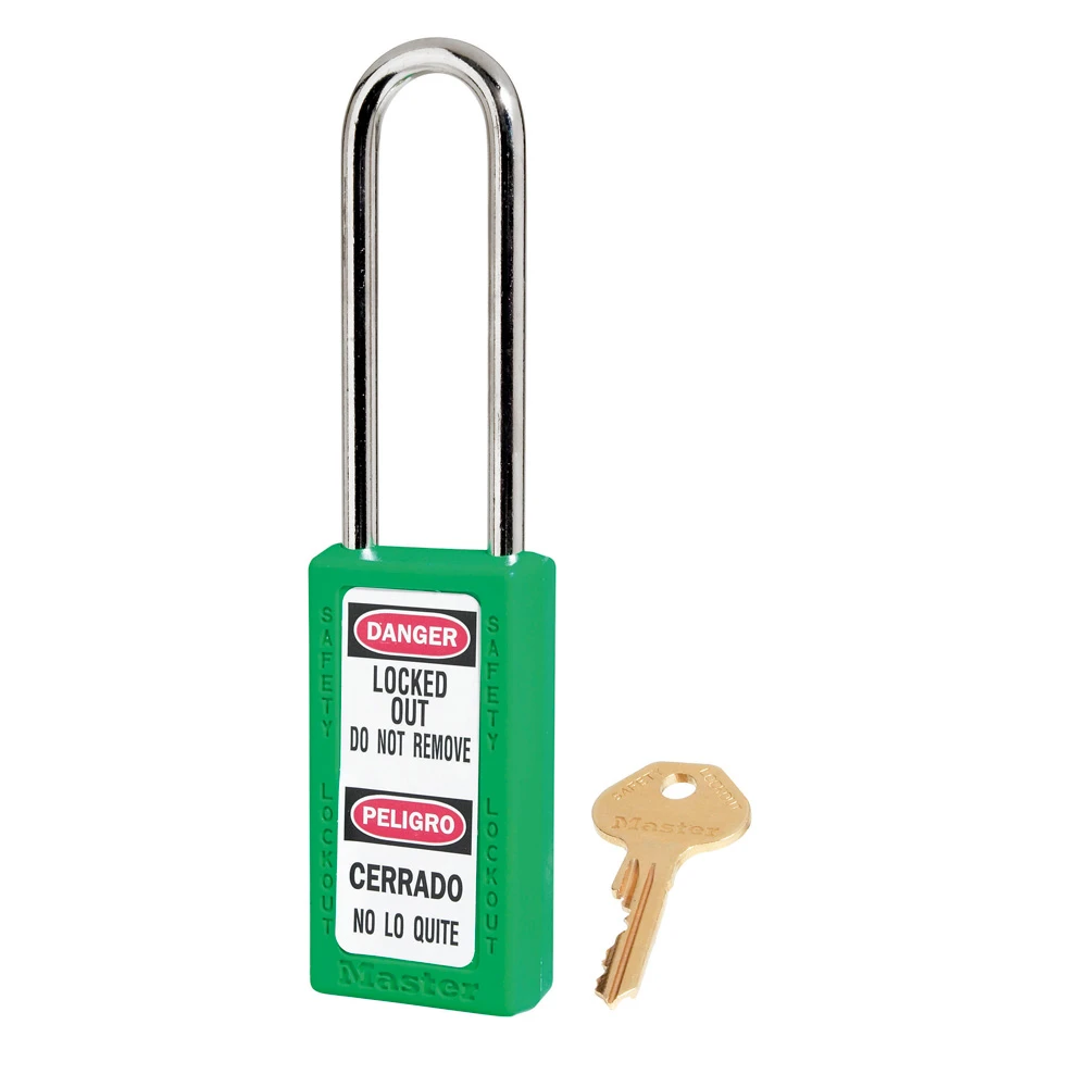 MASTER LOCK 411LTGRN Thermoplastic Safety Padlock, 3 Inch Tall Shackle, Keyed Different, Key Retaining, Green | CM7TBH