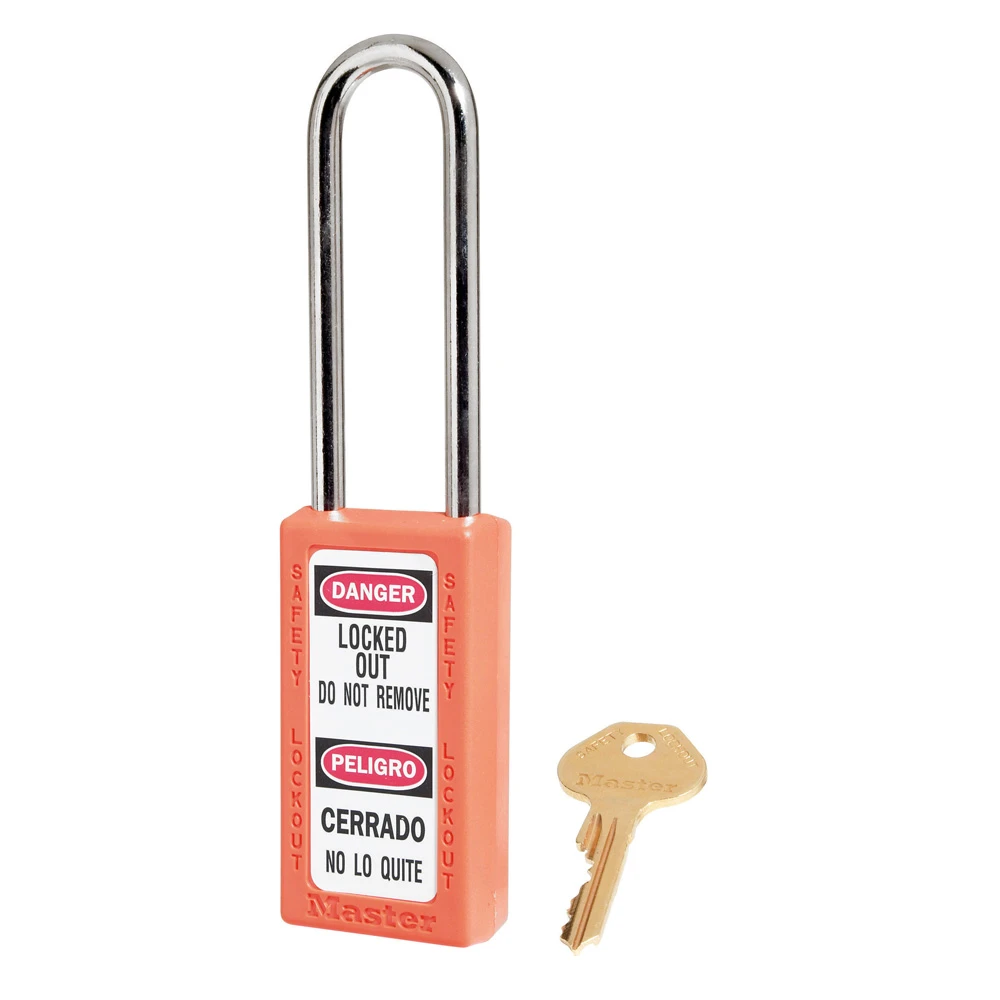 MASTER LOCK 411LTORJ Thermoplastic Safety Padlock, 3 Inch Tall Shackle, Keyed Different, Key Retaining, Orange | CM7TBC