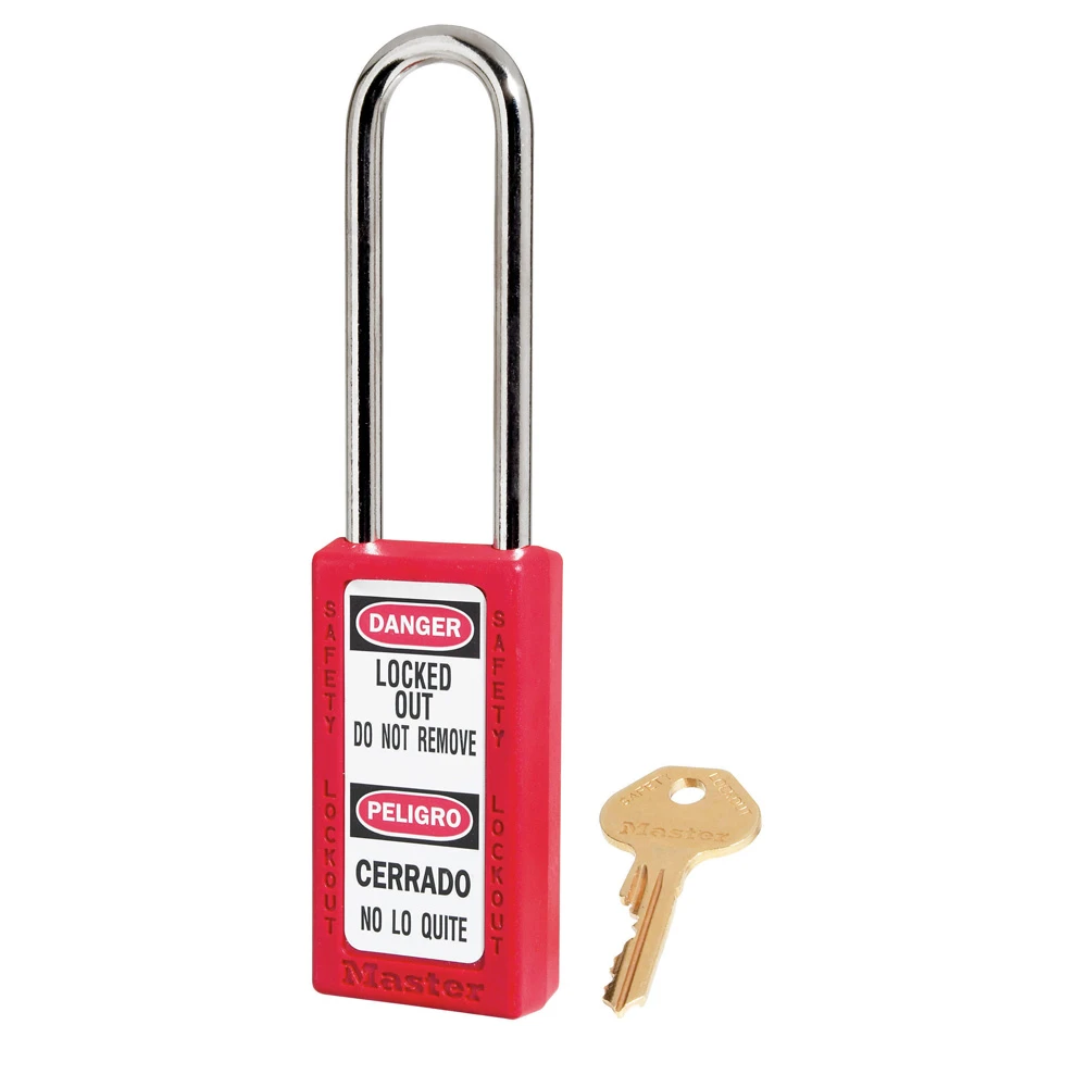 MASTER LOCK 411LTRED Thermoplastic Safety Padlock, 3 Inch Tall Shackle, Keyed Different, Key Retaining, Red | CM7TBB